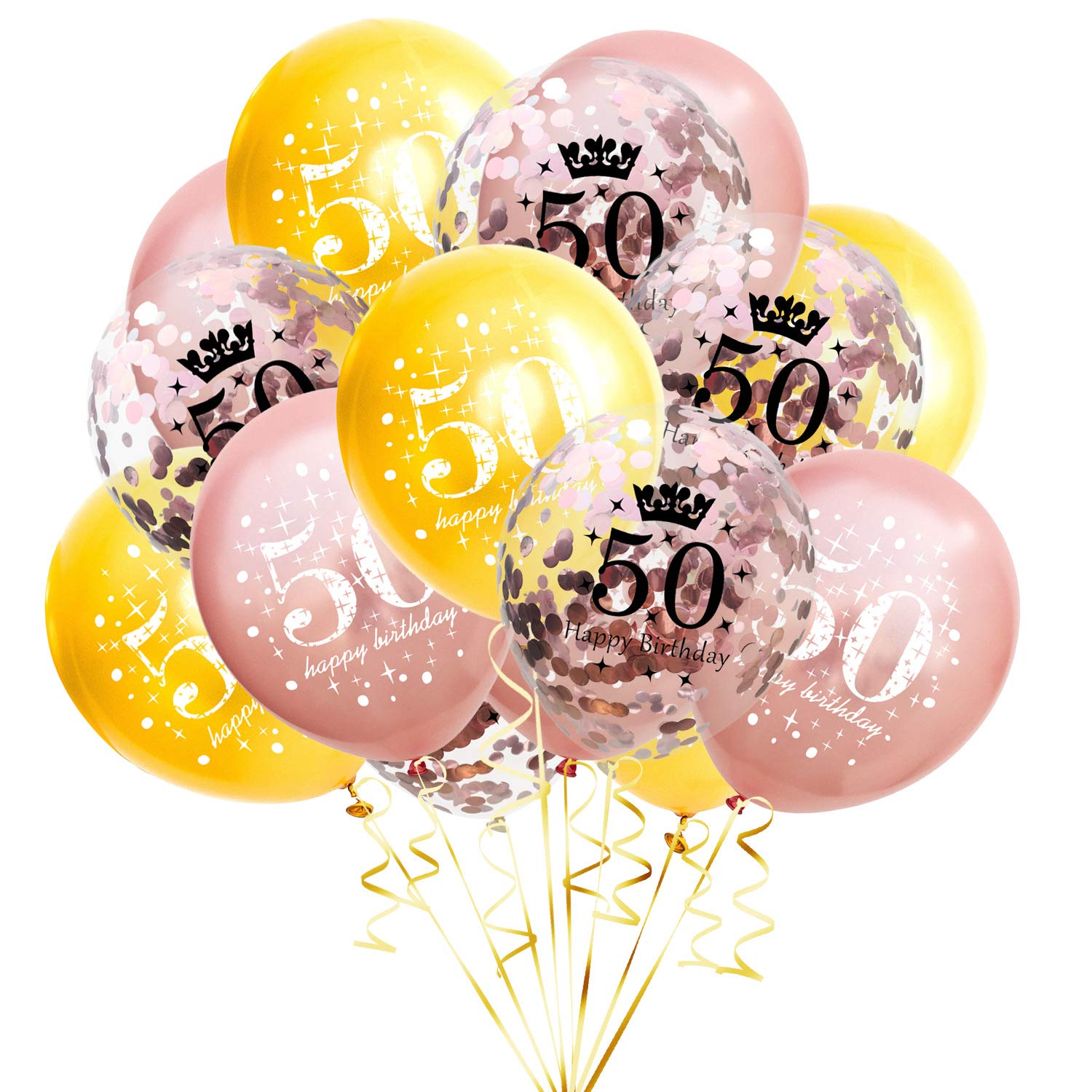 SHUNTAI Rose Gold 50th Birthday Balloons for Women - 15 Pack 12 Inch Latex Confetti Balloons - Elegant 50 Years Old Anniversary Party Decorations - Perfect for Milestone Birthday Celebrations, Surprise Parties & Photo Backdrops
