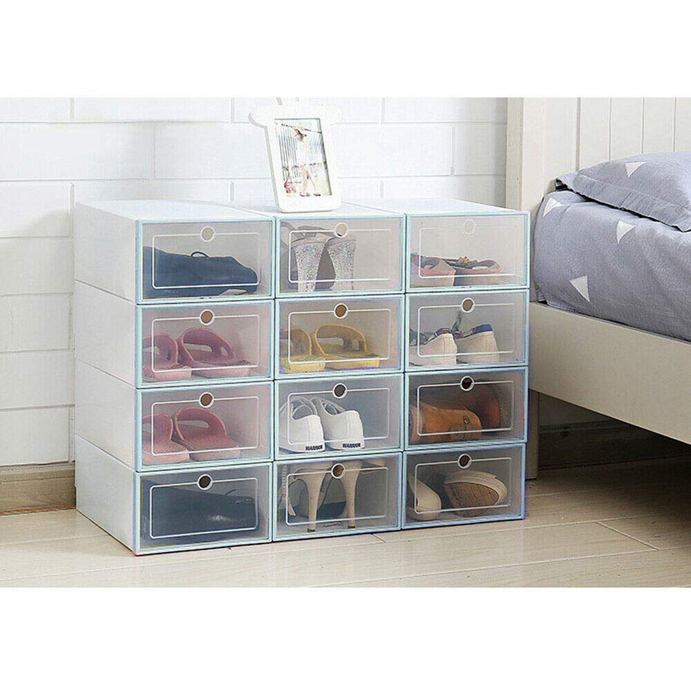 24-Piece Clear Stackable Shoe Box Storage Organizer - Foldable Transparent Plastic Shoe Containers for Closet Organization (Blue) | Perfect for Sneaker Storage, Seasonal Shoe Rotation & Small Space Organization