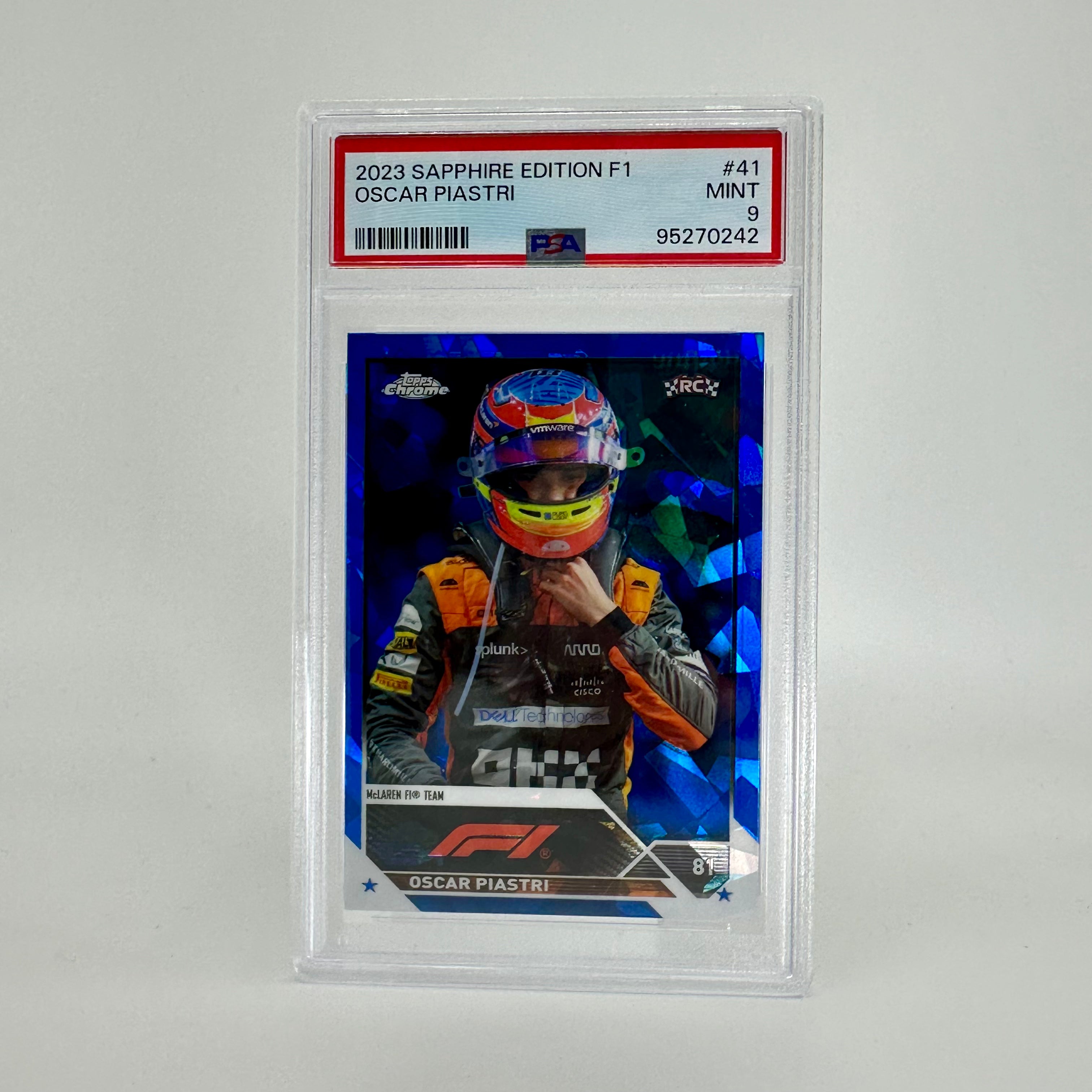2023 Topps Chrome F1 Oscar Piastri #41 Sapphire Edition PSA 9 Rookie Card - Perfect for F1 Collectors & Racing Fans Display