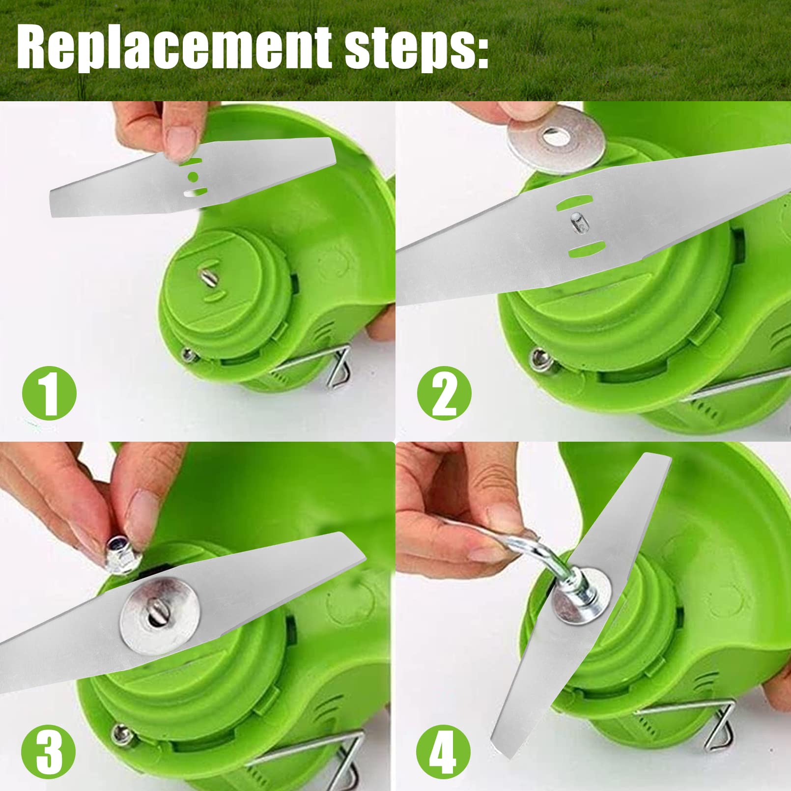 IRmm 3 Pack Grass Trimmer Blade Heads Replacement - 3 Teeth Blades & 1 Metal Brush Cutter Blade for Electric Lawn Mowers & Weed Eaters - Perfect for Lawn Care, Yard Maintenance & Professional Landscaping