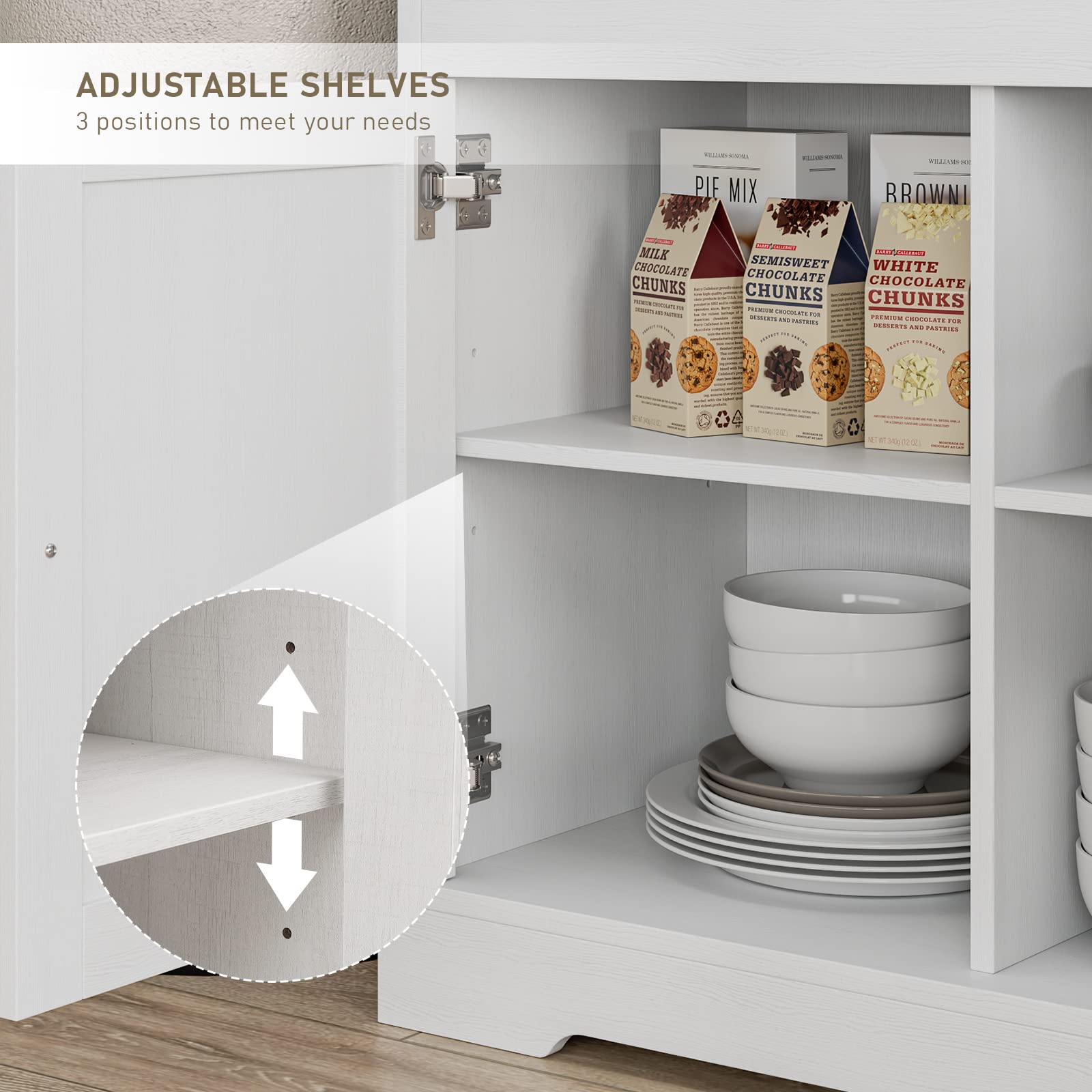 Farmhouse Style Buffet Cabinet with 3 Drawers & 3 Doors - Adjustable Shelves Kitchen Storage Sideboard, Wine Bar Console Table for Dining & Living Room - Antique White Finish | Perfect for Dining Room Storage, Kitchen Organization & Home Decor