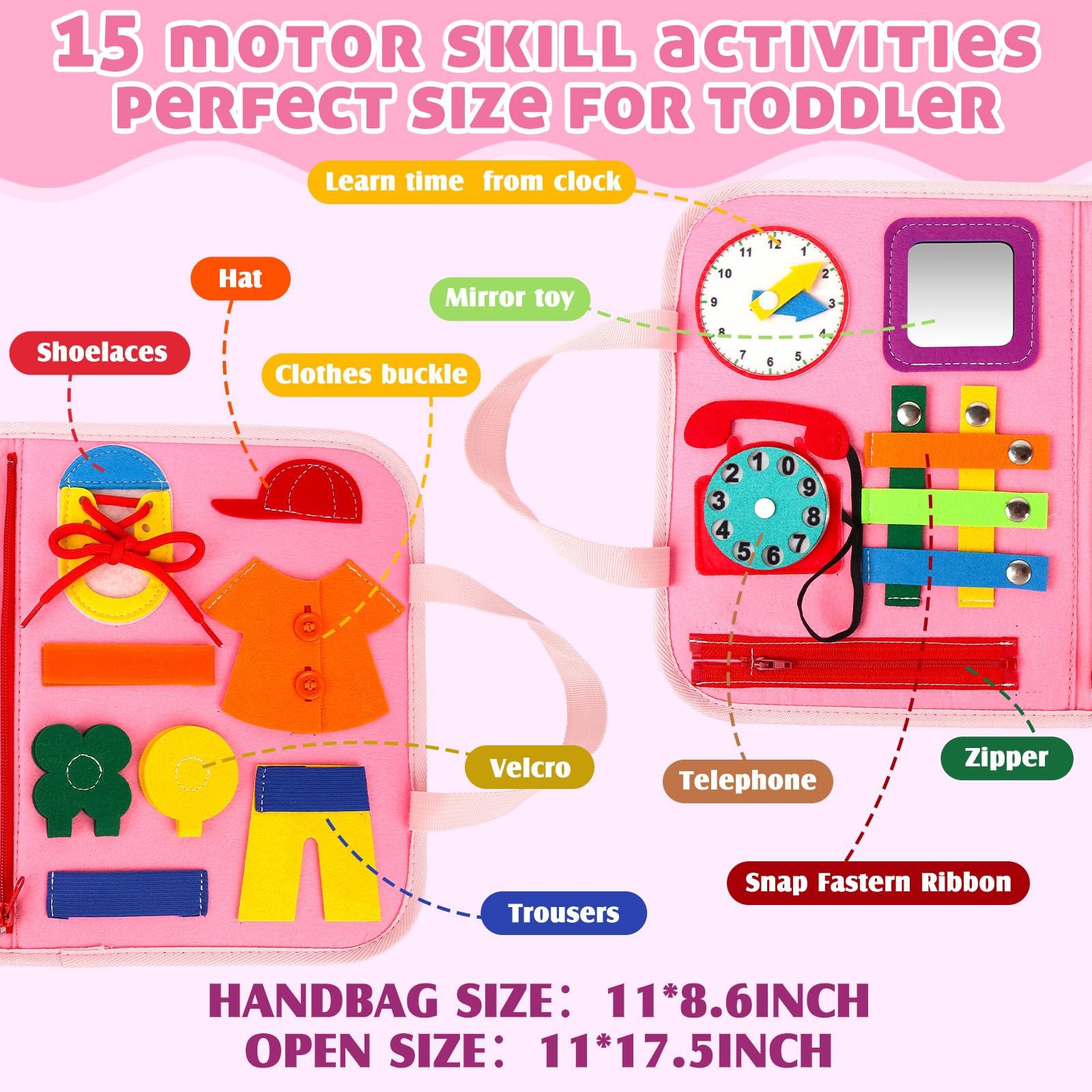 Montessori Busy Board for Toddlers 1-4 - Sensory Travel Toy for Airplane & Car