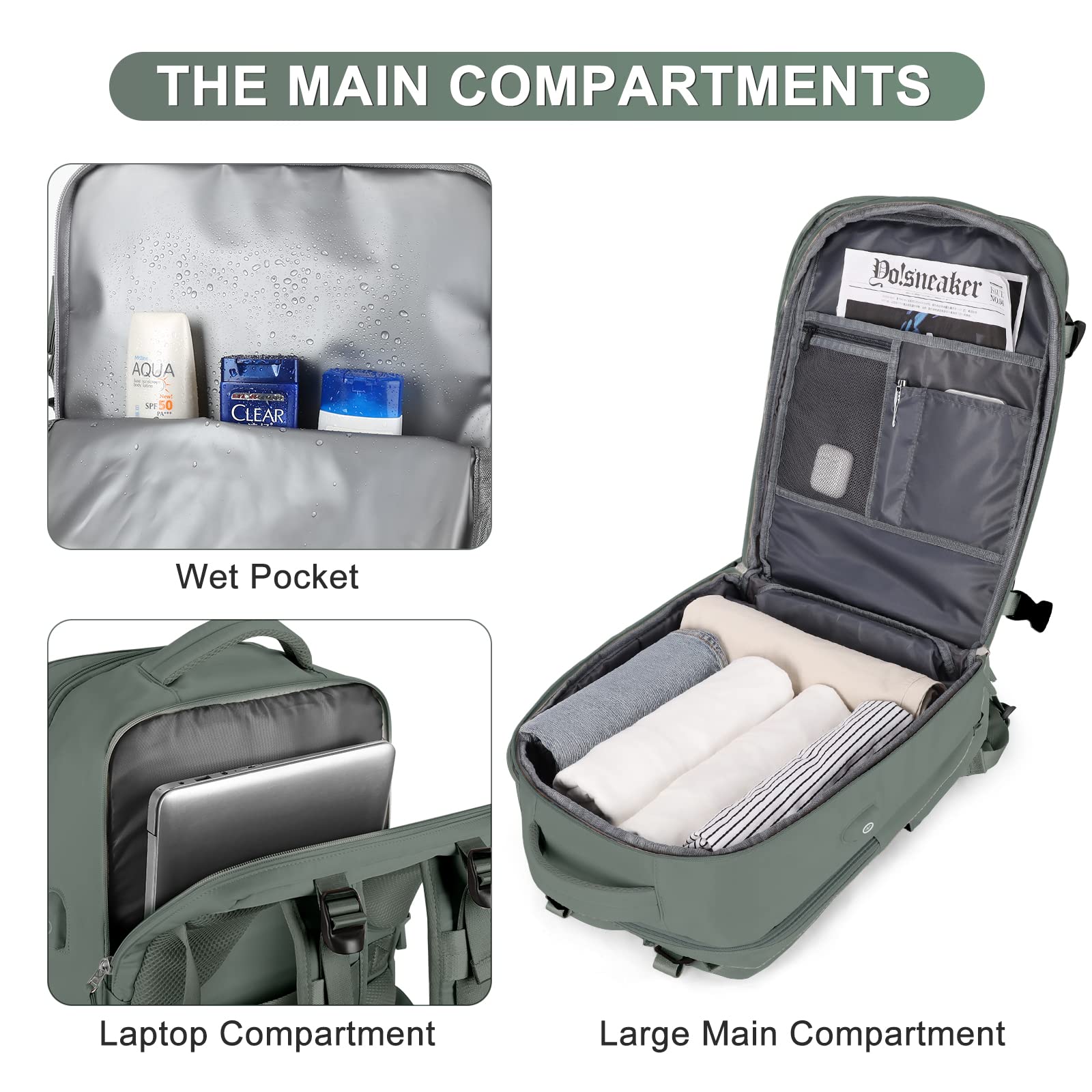 Coofay Airline Approved Travel Backpack for Women & Men - Waterproof Carry On Backpack, Lightweight Hiking Daypack for Outdoor Sports, Gym, Work Commute & Weekend Getaways
