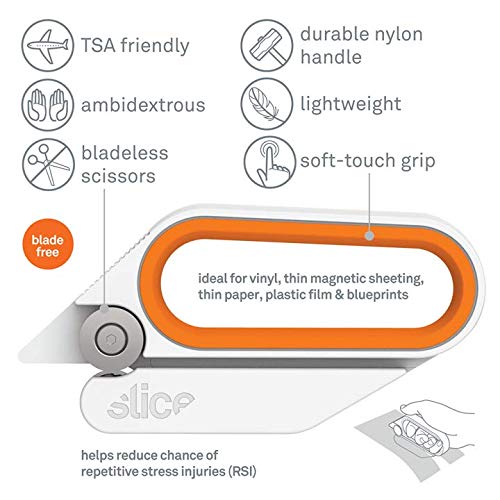 Slice 10598-CS Rotary Scissors - 6 Pack Bladeless, Ambidextrous Cutting Tool for Gift Wrapping, Basket Cellophane & Paper | Safe, Ergonomic Design for Crafting, Office & Home Use