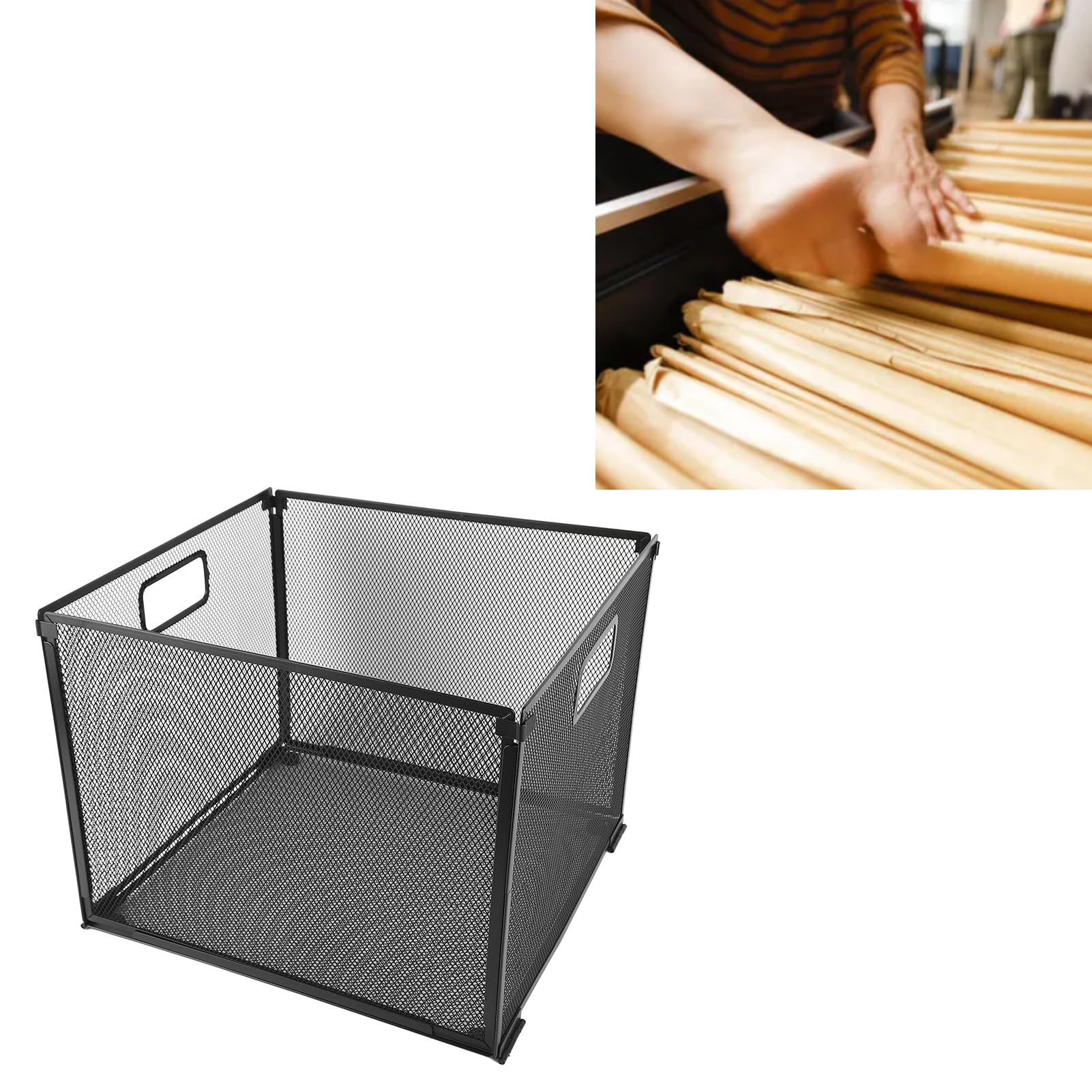 Foldable Iron Mesh File Basket - Space-Saving & Durable Organizer for Home, Office, Kitchen, or Dorm - Perfect for Documents, Magazines, and Office Supplies