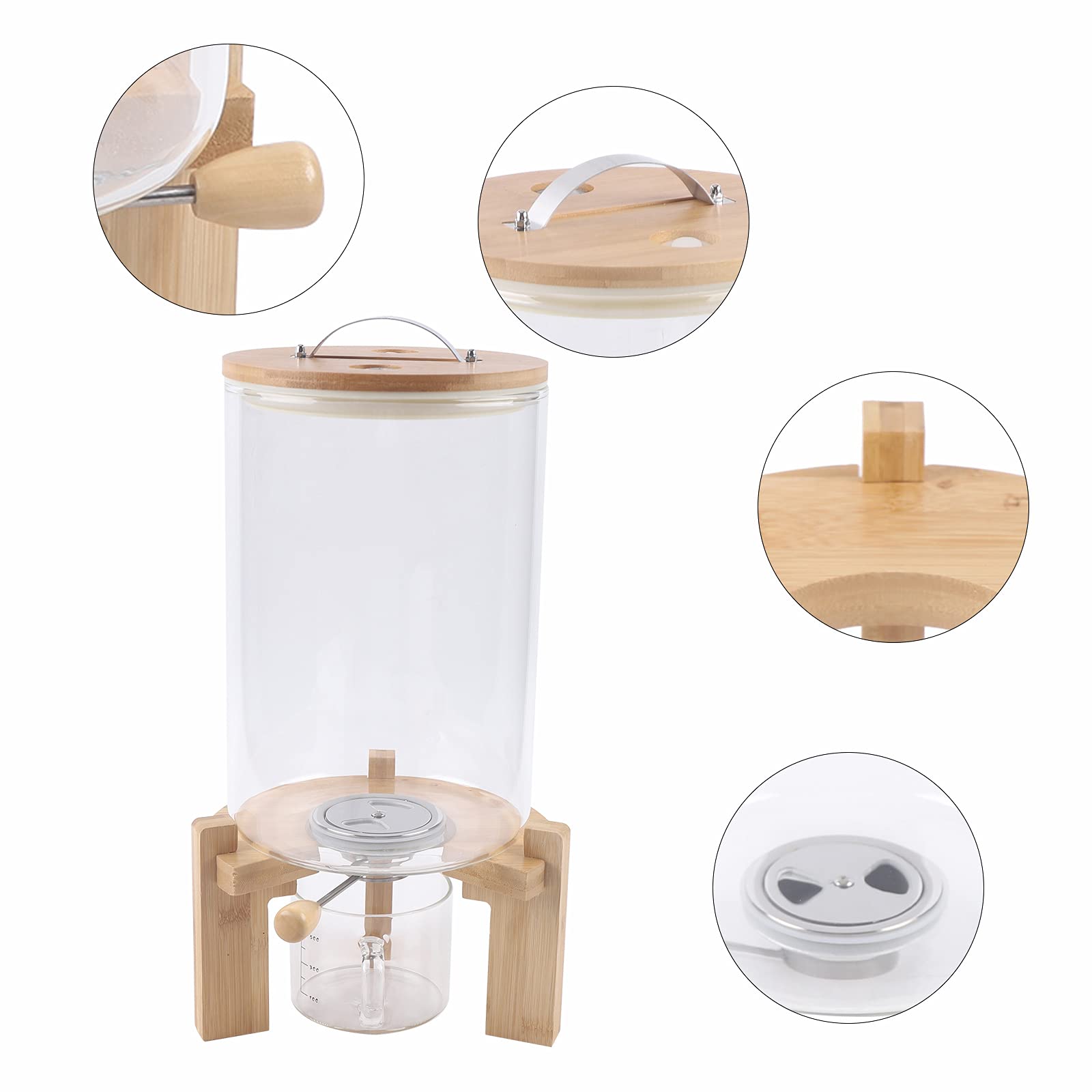 LoyalHeartdy 7.5L Glass Flour and Cereal Storage Container with Airtight Lid & Wooden Stand - Kitchen Pantry Organization for Rice, Pasta, Sugar, Coffee | Perfect for Baking, Cooking & Food Preservation