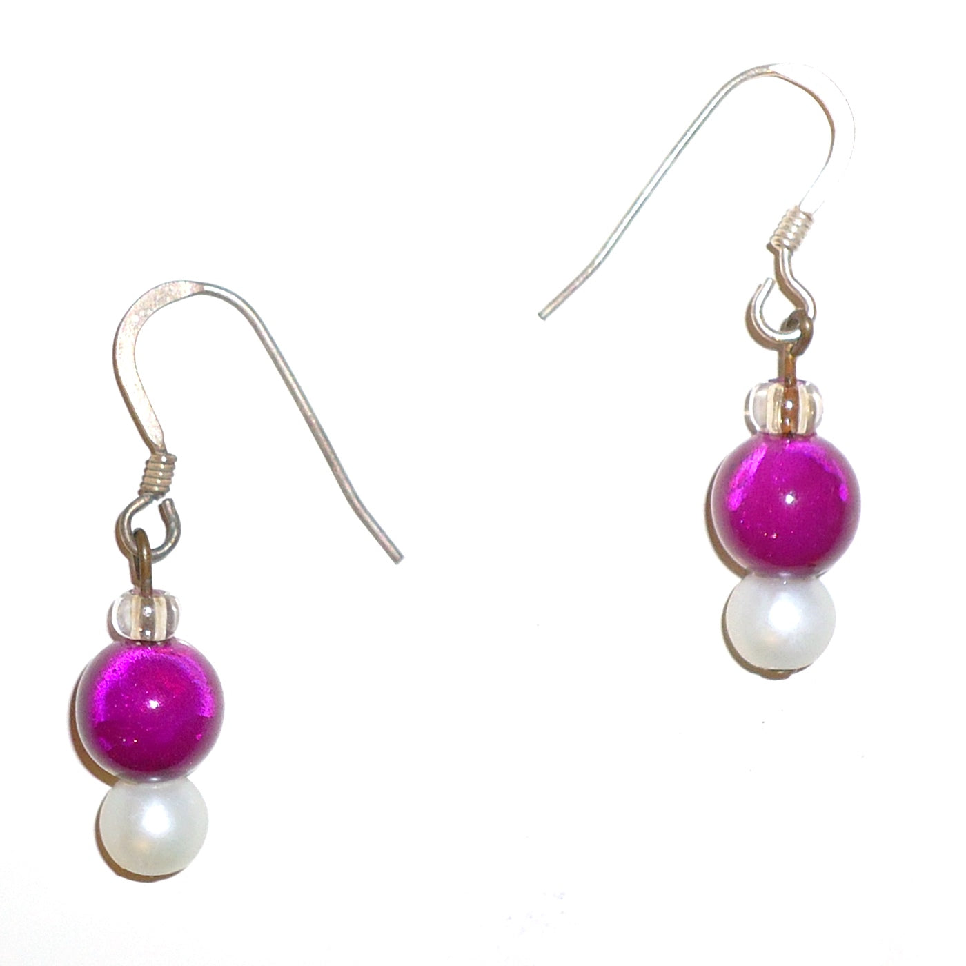 Fuchsia & Pearl Beaded Dangle Earrings for Women - Elegant Handmade Jewelry Gift for Party, Wedding & Special Occasions