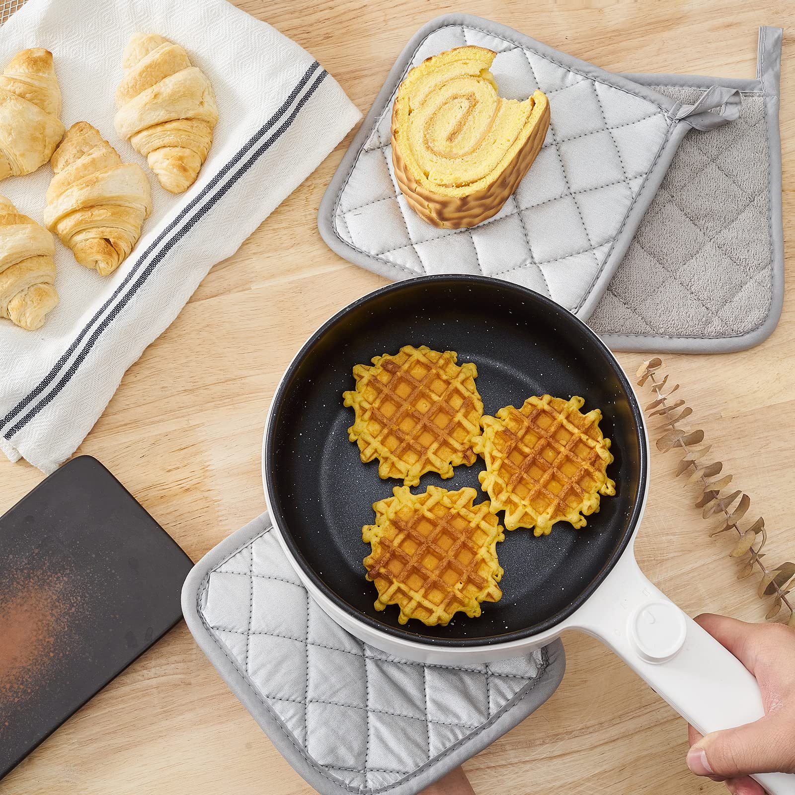 Heat Resistant Cotton Kitchen Pot Holders Set - 7 x 7 Inch (Set of 6) - Oven Mitts, Hot Pads & Trivets for Cooking, Baking & Serving - Grey Terry Cloth for Everyday Kitchen Use