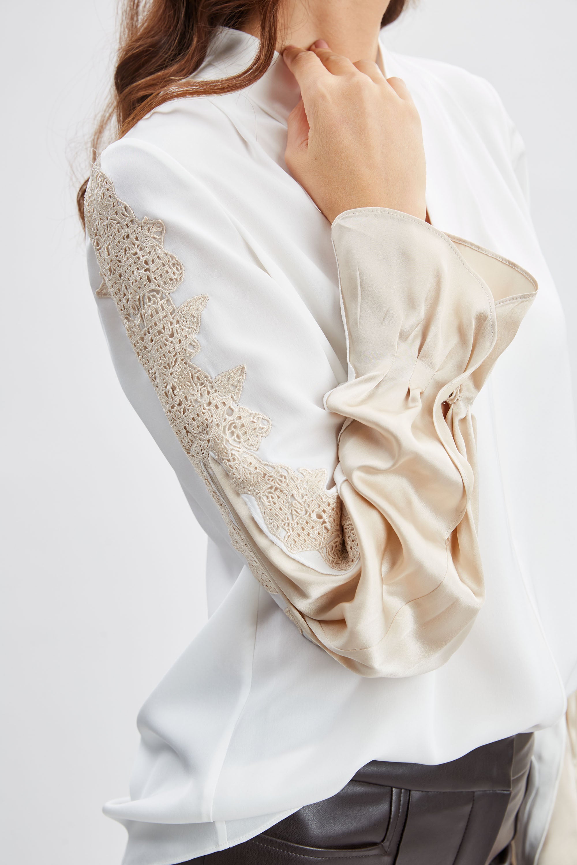 Elegant Lace Sleeve Silk Blouse for Women - Soft & Breathable Luxury Shirt - Perfect for Office Wear, Date Nights & Special Occasions