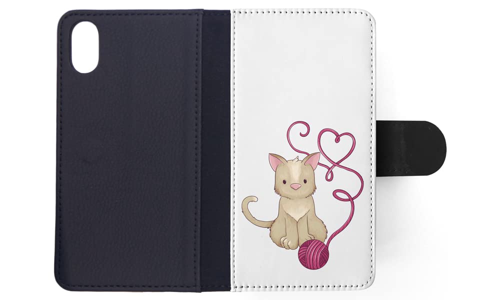 Cute Kitten with Yarn Ball Flip Wallet Phone Case for Apple iPhone X/Xs - Slim Protective Cover with Card Holder for Everyday Use & Travel
