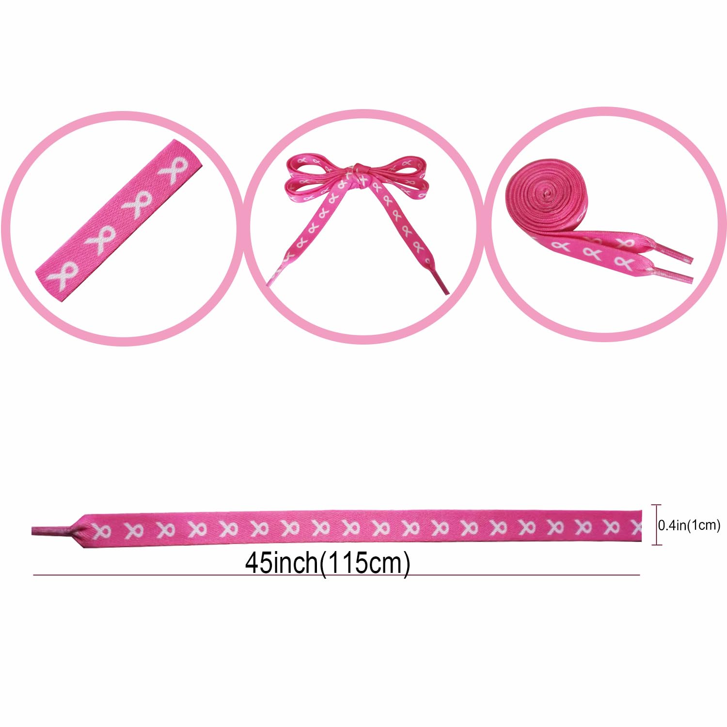 **Pink Ribbon Shoelaces 45 Inch - Breast Cancer Awareness Shoelaces for Running, Marathons & Sneakers - Athletic Shoe Laces for Runners & Supporters**    *(Perfect for charity runs, marathons, sports events, or everyday wear to show support for breast cancer awareness.)*