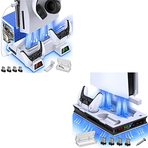 PS5 Cooling Stand with Dual Cooling Fans & 13-Game Storage Station - Compatible with Sony PlayStation 5 Disc/Digital/DualSense Edition - Perfect for Gaming Setups & Console Protection