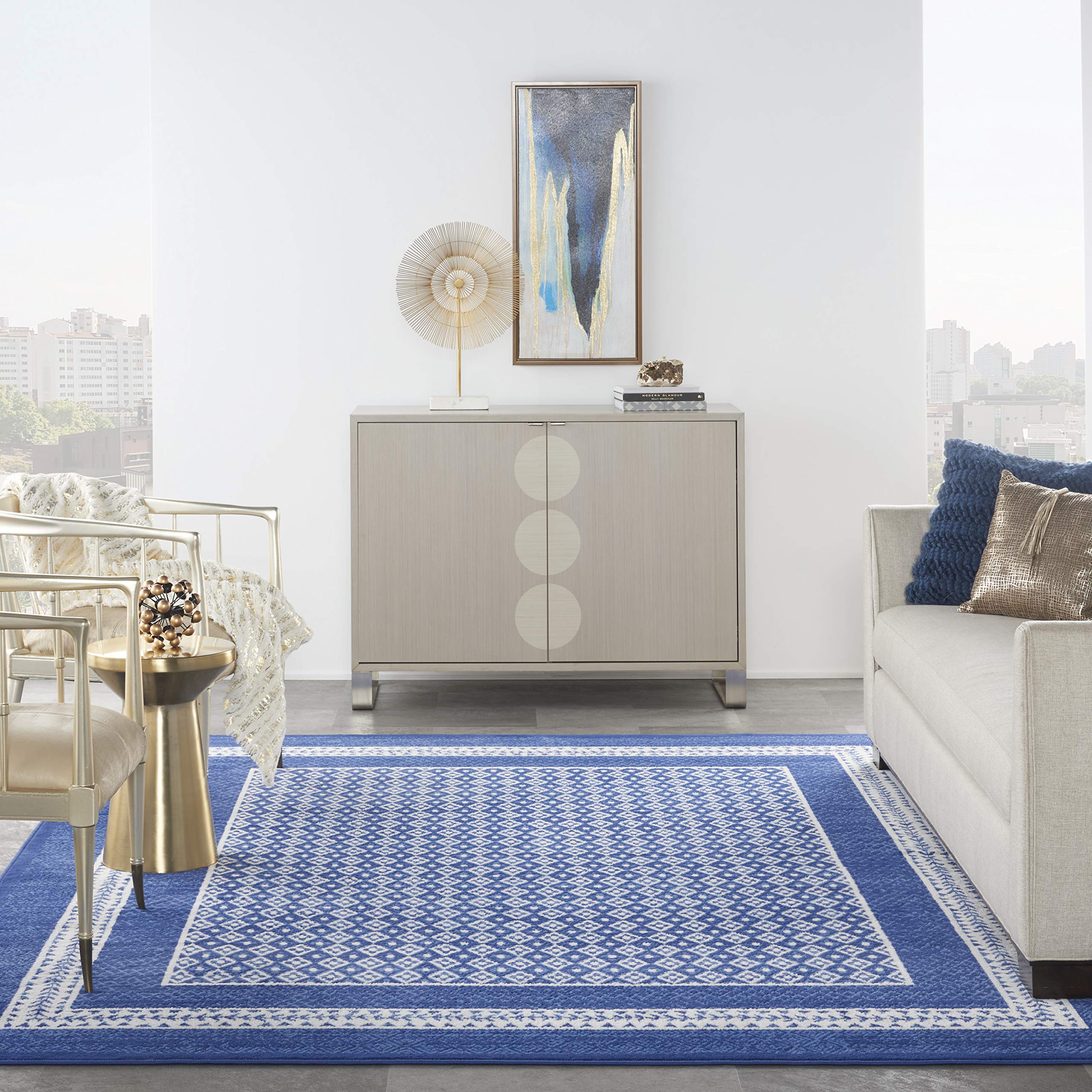 Nourison Whimsicle Geometric Navy 7' x 10' Area Rug - Easy to Clean, Non-Shedding, Soft & Durable - Perfect for Bedroom, Living Room, Dining Room, Kitchen Decor (7x10) - Adds Style & Comfort to Your Home