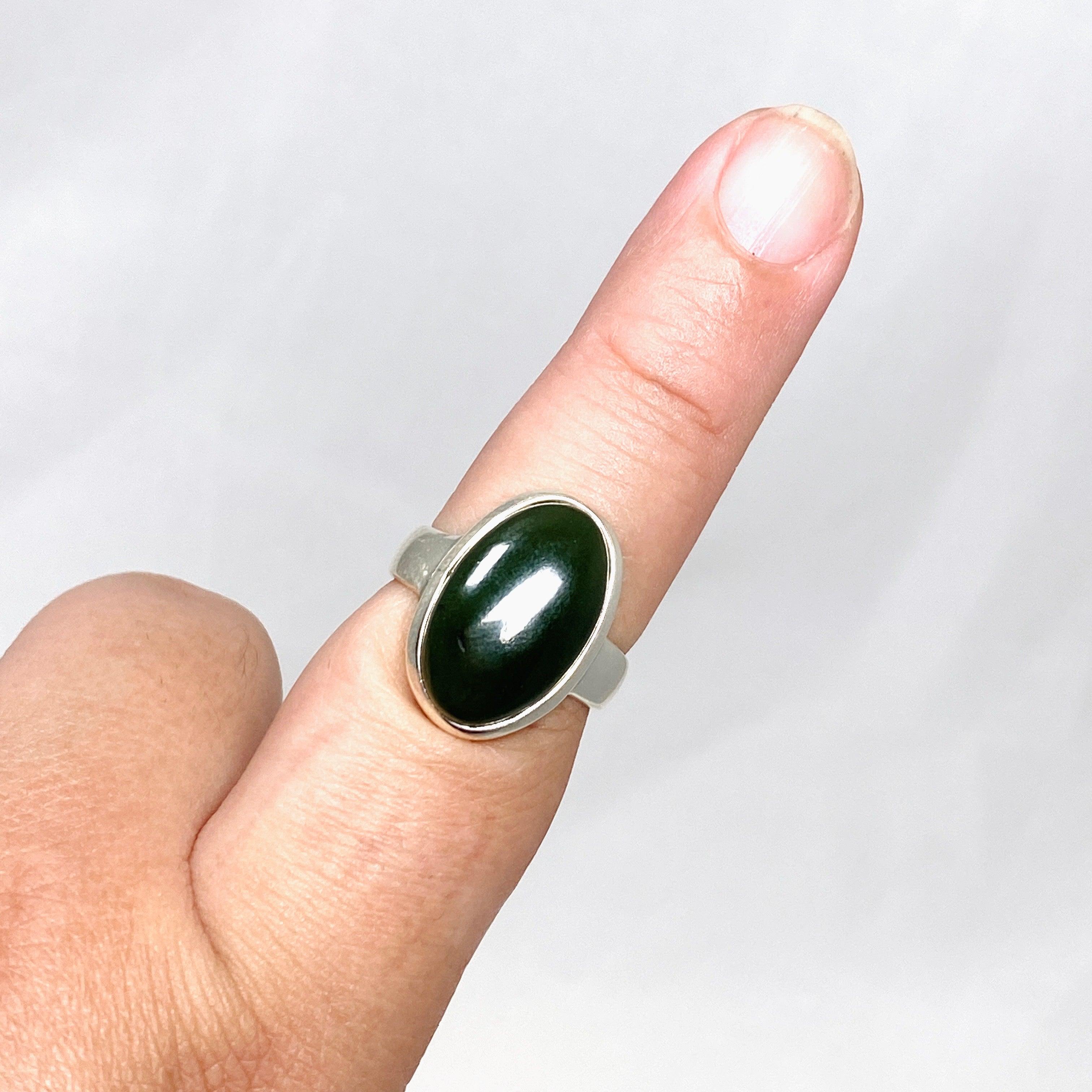 Natural Siberian Jade Nephrite Oval Ring - Size 8 PRGJ410 - Perfect for Meditation, Healing & Spiritual Jewelry Collection