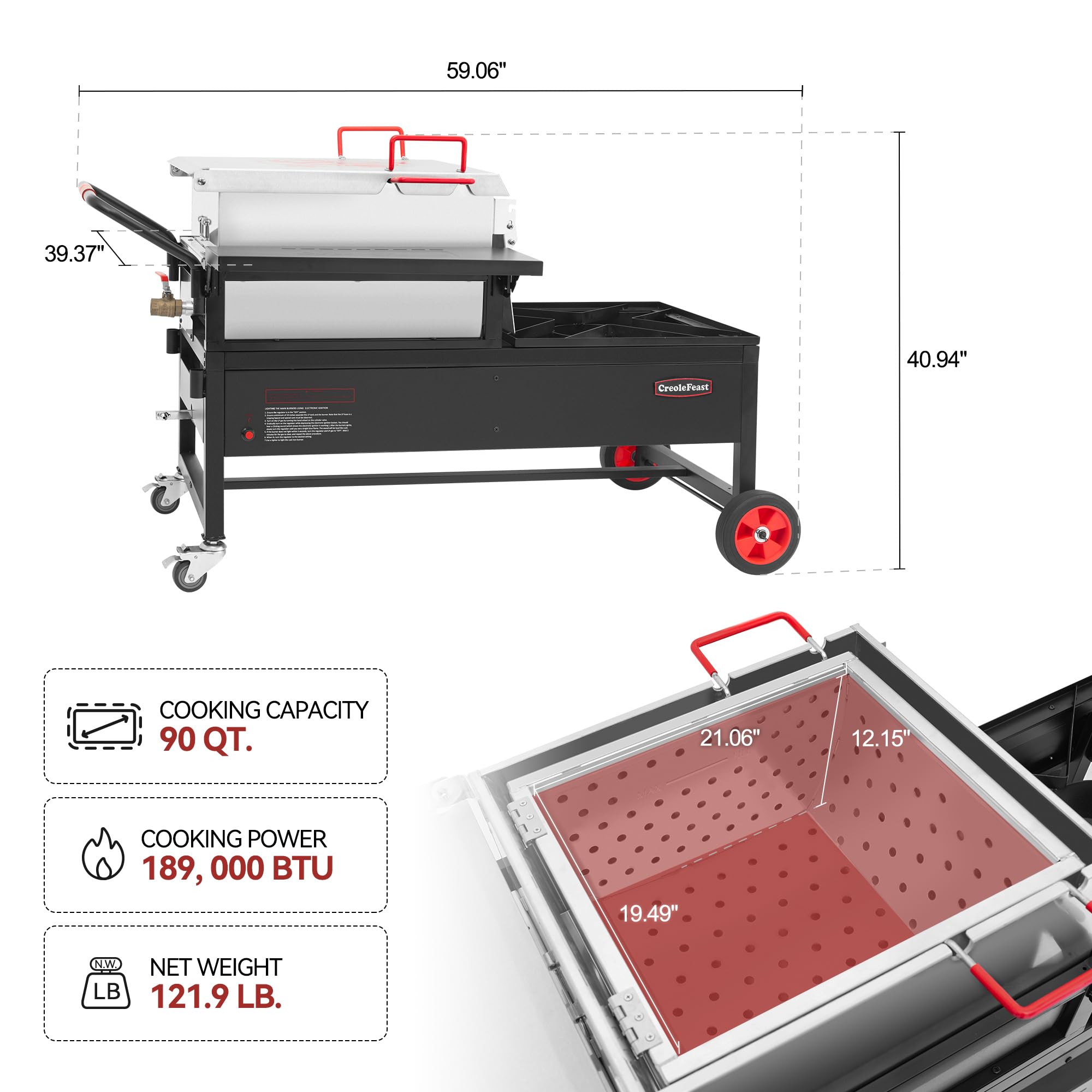 CFT2018-N1 90 Quart Crawfish Boiler & Seafood Cooker Combo - 2-Burner Propane Gas Outdoor Cooker with Stainless Steel Paddle for Backyard Boiling, Silver & Black - Perfect for Crawfish, Crab, Shrimp & Seafood Parties