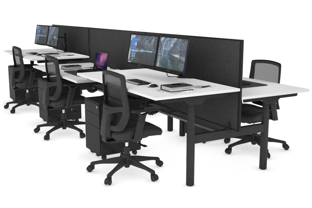 Flexi Premium Height Adjustable 6-Person H Bench Workstation - Black Frame [1800L x 800W with Cable Management] - Ideal for Office, Coworking Spaces & Home Offices