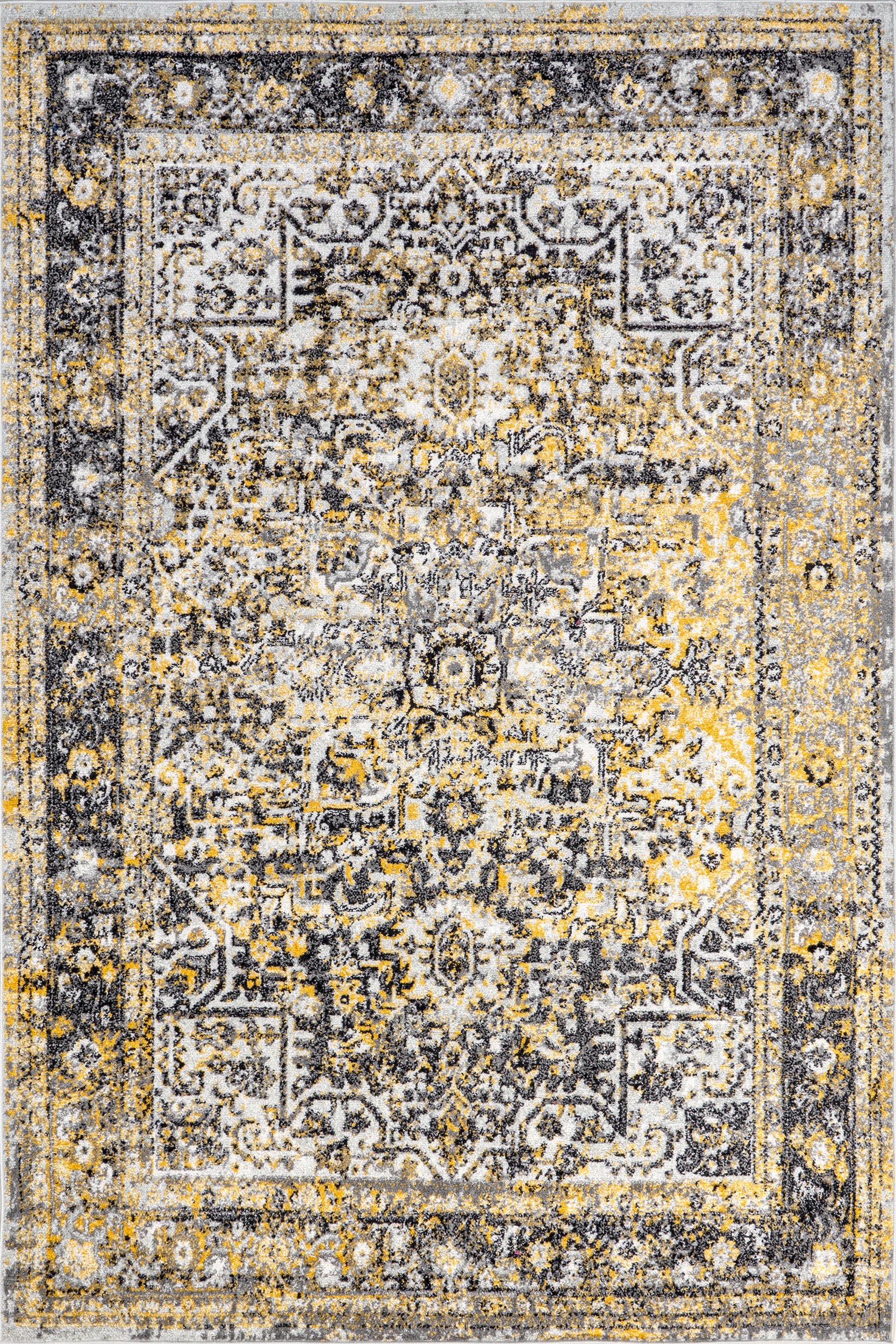 Faded Star Petal Emblem Rug in Gold - Bohemian Style Area Rug for Living Room, Bedroom, or Nursery Decor