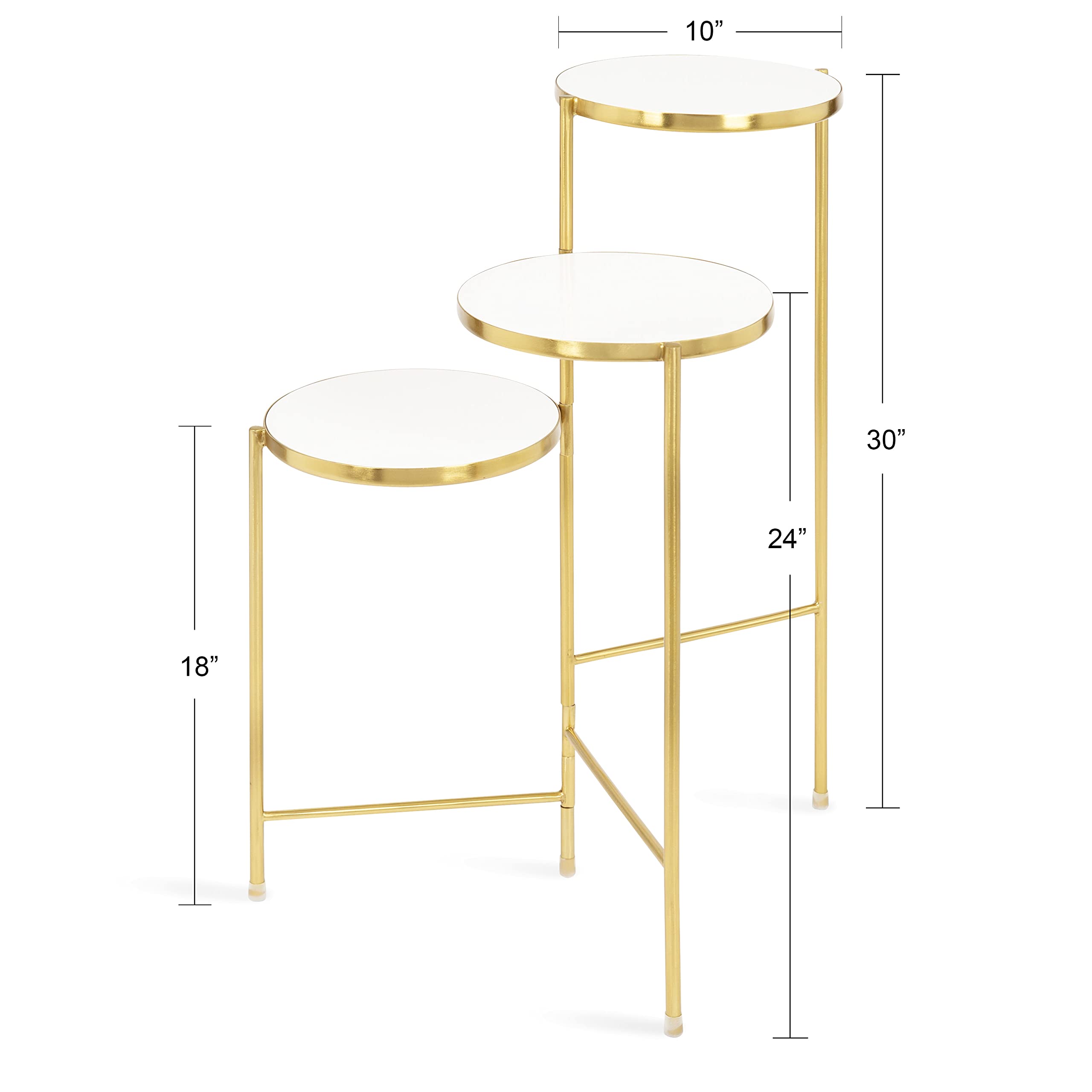 Kate and Laurel Fields Modern Tri-Level Plant Stand - White & Gold Wood & Metal Multi-Tiered Planter (10