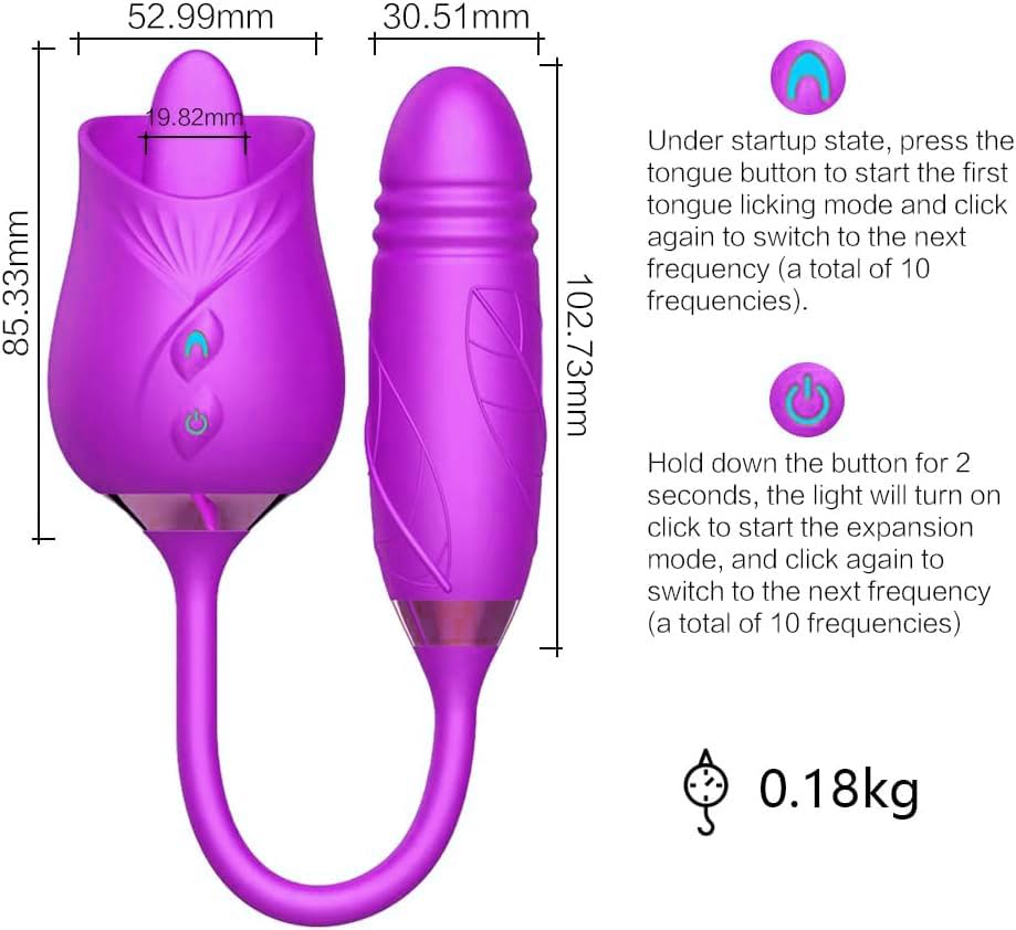 3 in 1 Rose Toy for Adults - Purple Vibrating, Thrusting & Tongue Licking Pleasure Device with Easy Operation | YR3+6 * 7 | Perfect for Couples Play, Solo Exploration & Sensual Massage