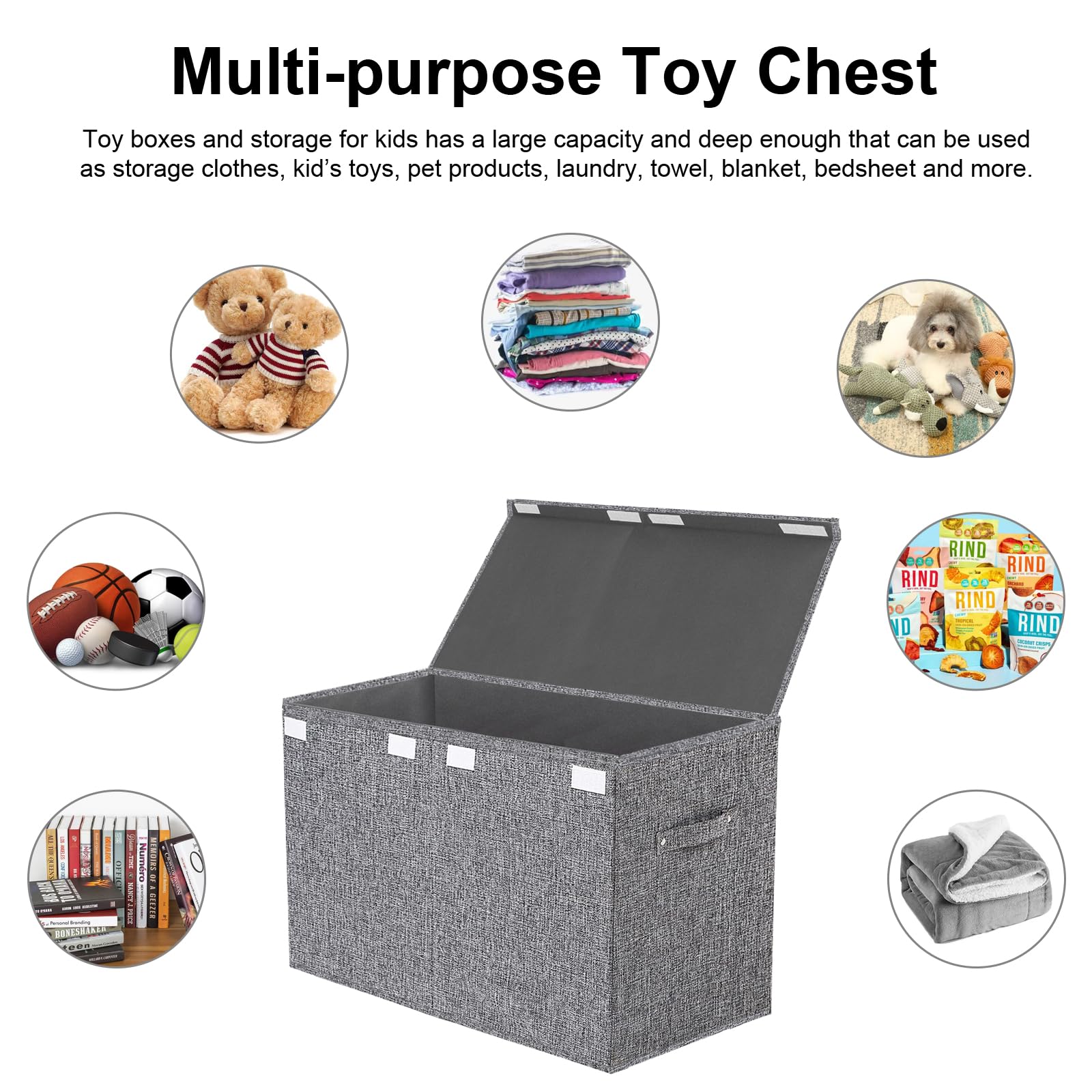 VERONLY Large Collapsible Toy Storage Box with Lid - Kids Toy Organizer Bin with Handles for Nursery, Playroom, Bedroom - Perfect for Storing Toys, Clothes, Blankets (Gray) - Ideal for Kids Room Organization & Playroom Storage