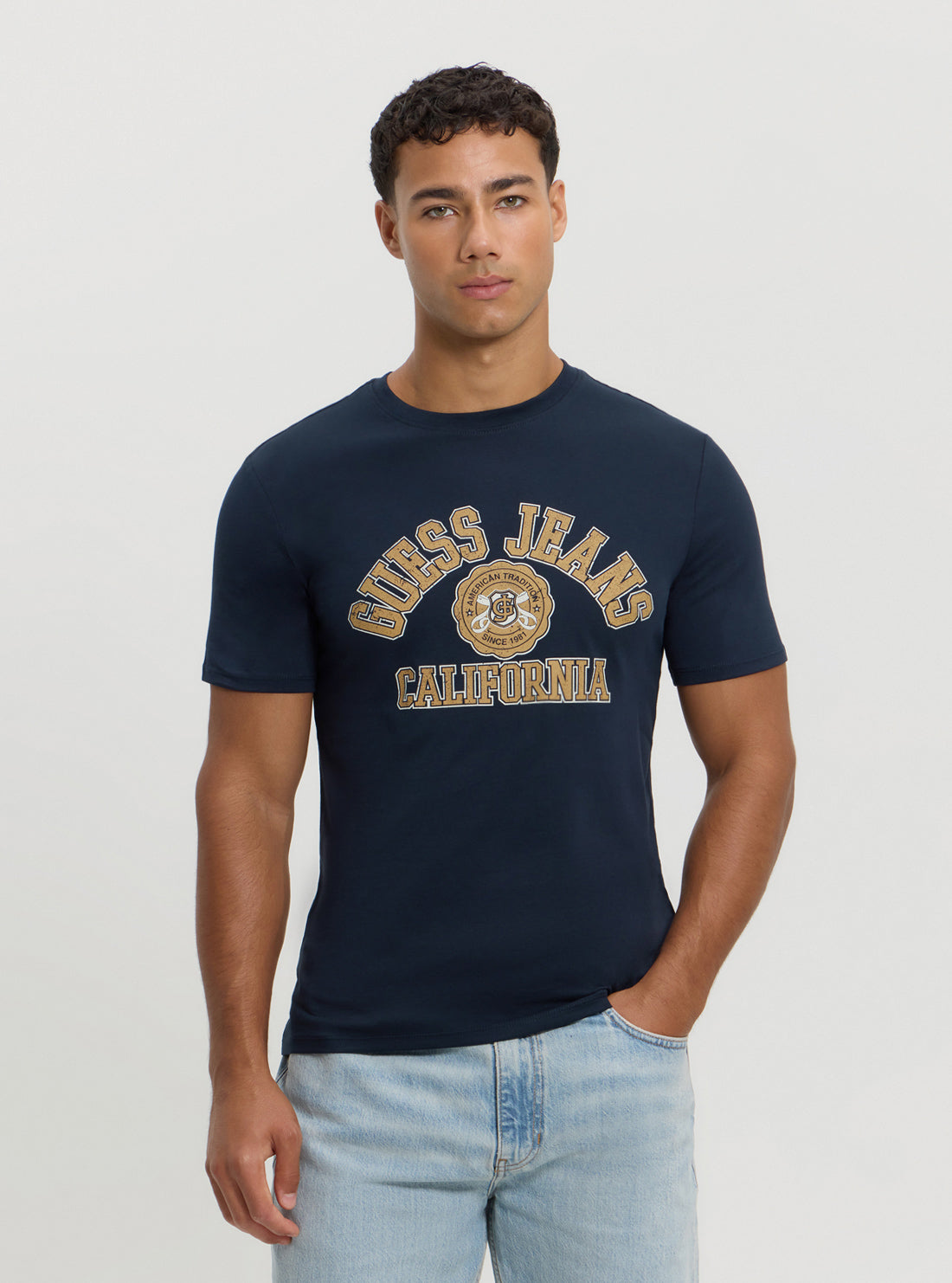 Guess Women's Navy Printed T-Shirt - Casual Short Sleeve Cotton Tee for Everyday Wear & Street Style Outfits