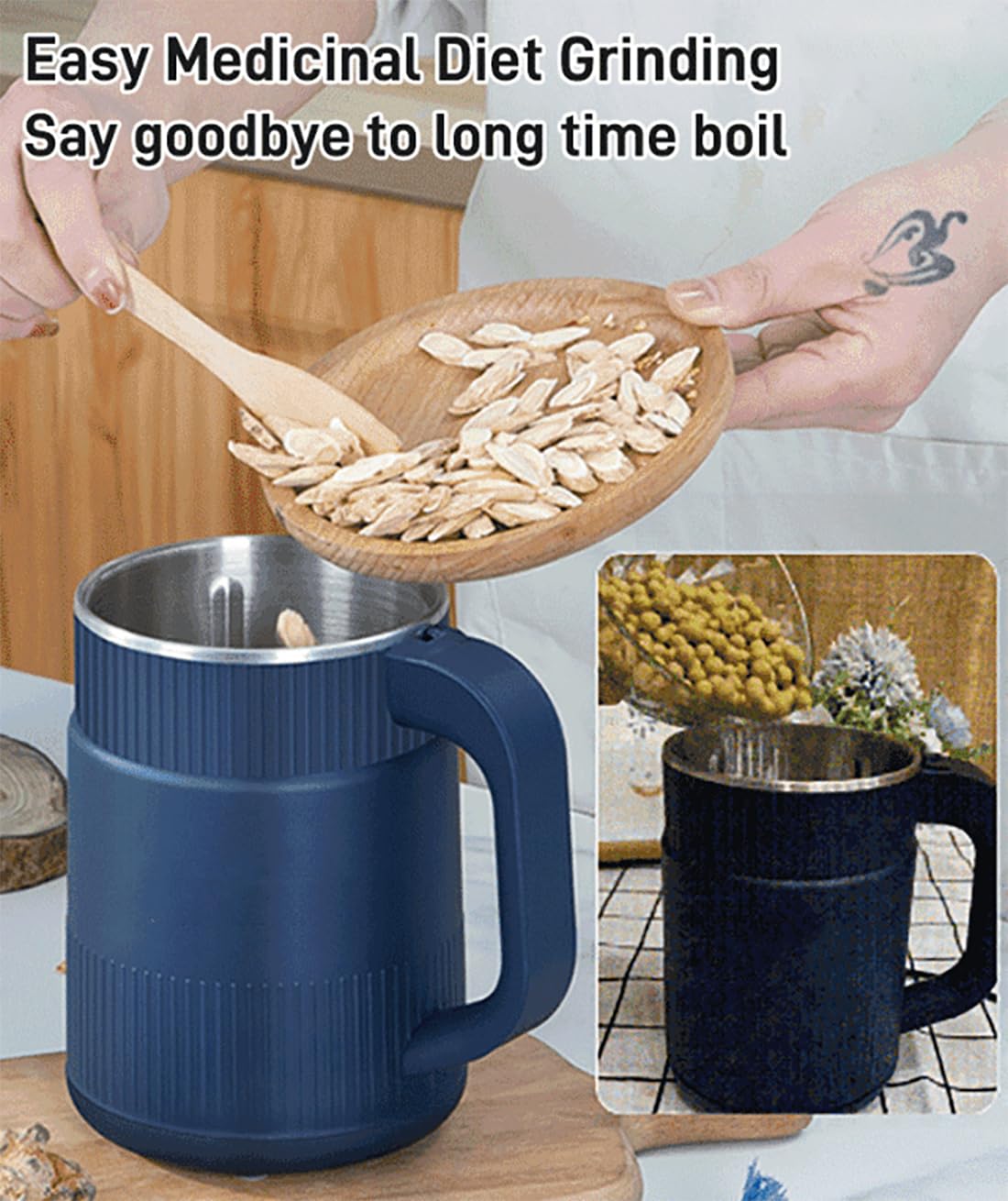 Electric Spice Grinder for Coffee, Grains & Condiments - Stainless Steel Multifunctional Powder Grinding Machine - Fine Powder Maker for Kitchen & Baking - Perfect for Home, Restaurant & Coffee Shop Use (Blue)