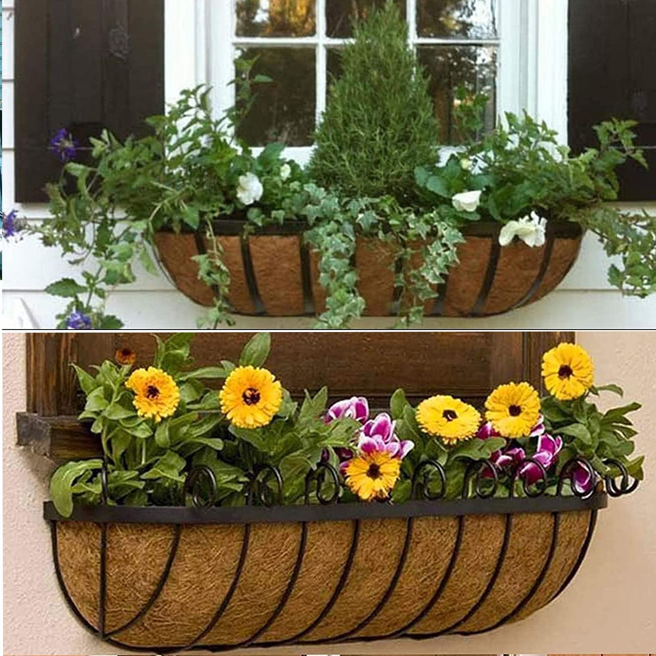 2 Pack Natural Coconut Coir Planter Liners - 30 Inch Preformed Window Box & Garden Trough Liners - Eco-Friendly Coco Fiber Mats for Indoor/Outdoor Planters, Hanging Baskets & Flower Boxes