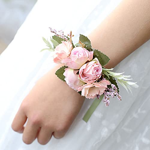 Purple Artificial Rose Wrist Corsage for Wedding Bridesmaid & Groom Boutonniere - Elegant Floral Bracelet for Bridal Party, Prom, Homecoming & Special Occasions