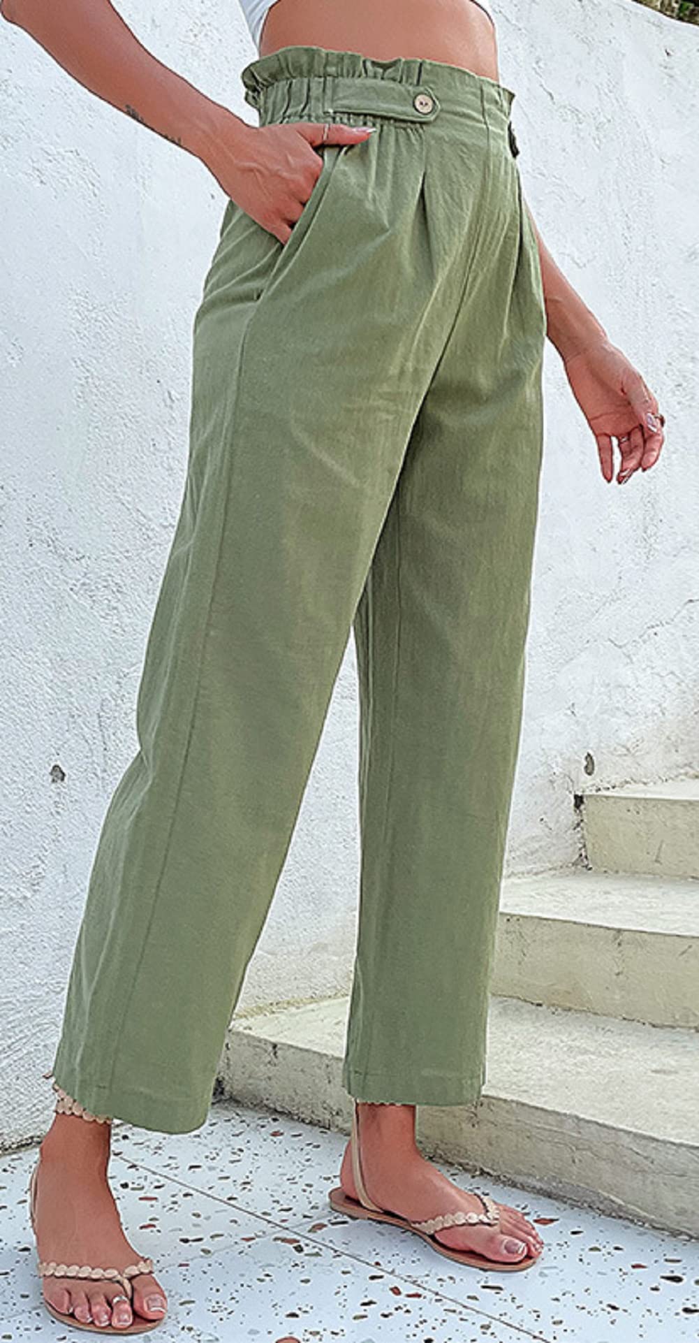 Loveimgs Women's Summer High Waist Wide Leg Palazzo Pants - Stretchy Elastic Comfort for Beach, Vacation & Casual Wear - Trendy Cropped Lounge Pants for Hot Weather Outfits