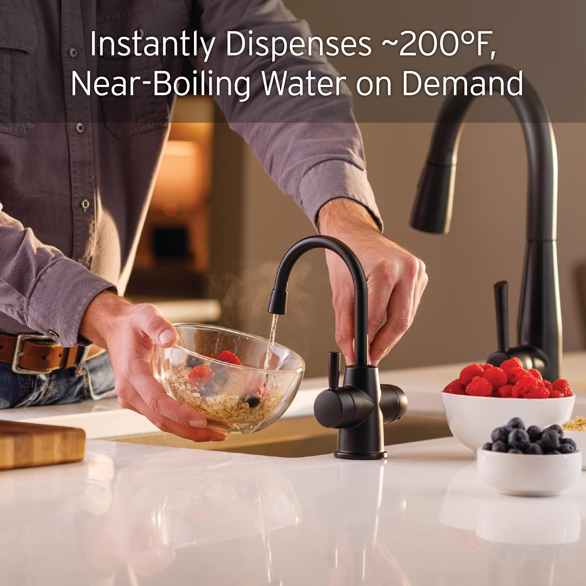 InSinkErator HC250MBLK-SS HOT250 System - 2/3 Gallon Stainless Steel Instant Hot & Cold Water Dispenser with Matte Black 2-Handle Faucet | Under Sink Filter-Compatible | Perfect for Kitchen, Office & Home Use