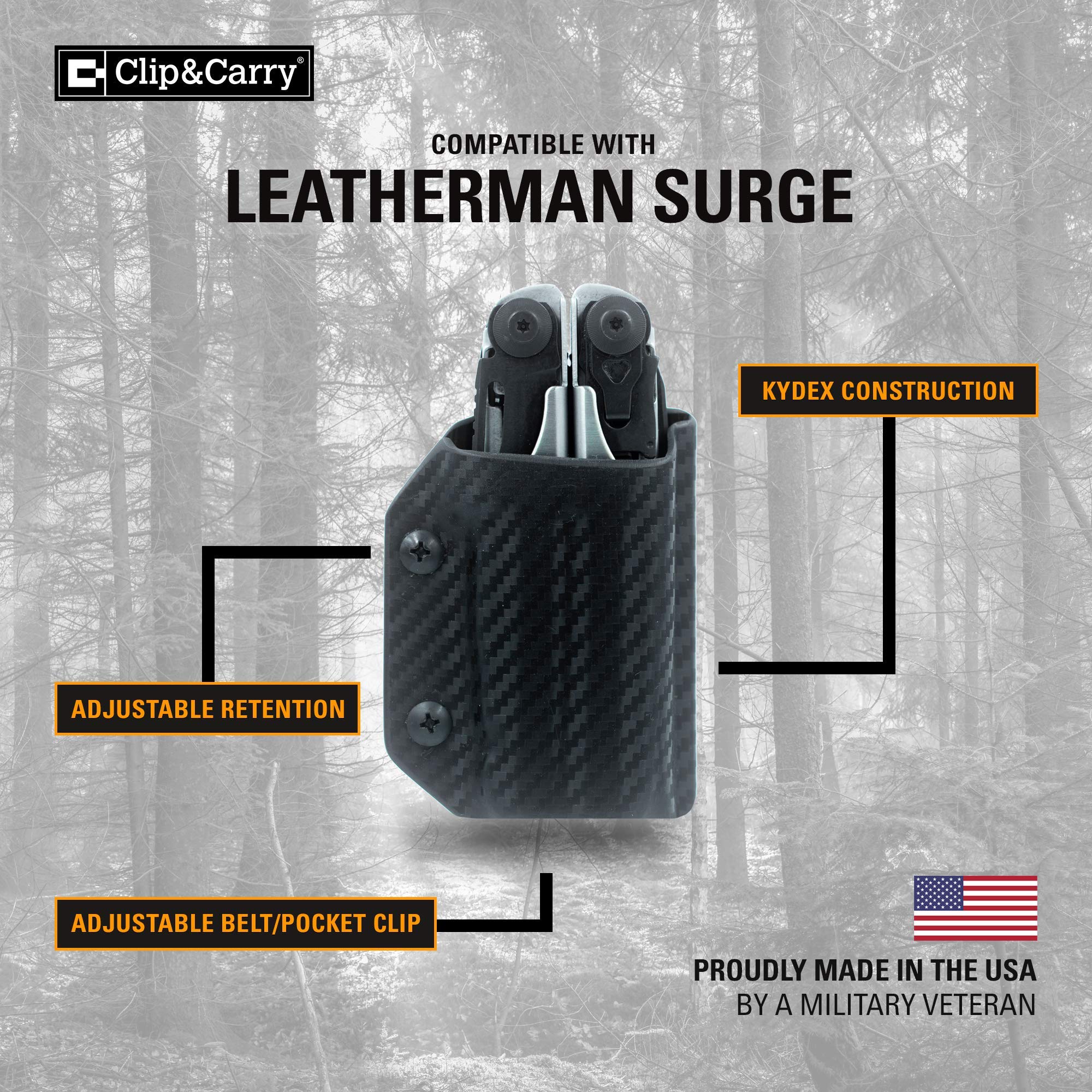 Clip & Carry Kydex Multitool Sheath for LEATHERMAN SURGE - Durable EDC Holster Cover | Made in USA | Perfect for Outdoor Adventures, Camping & Everyday Carry (Multi-tool Not Included)