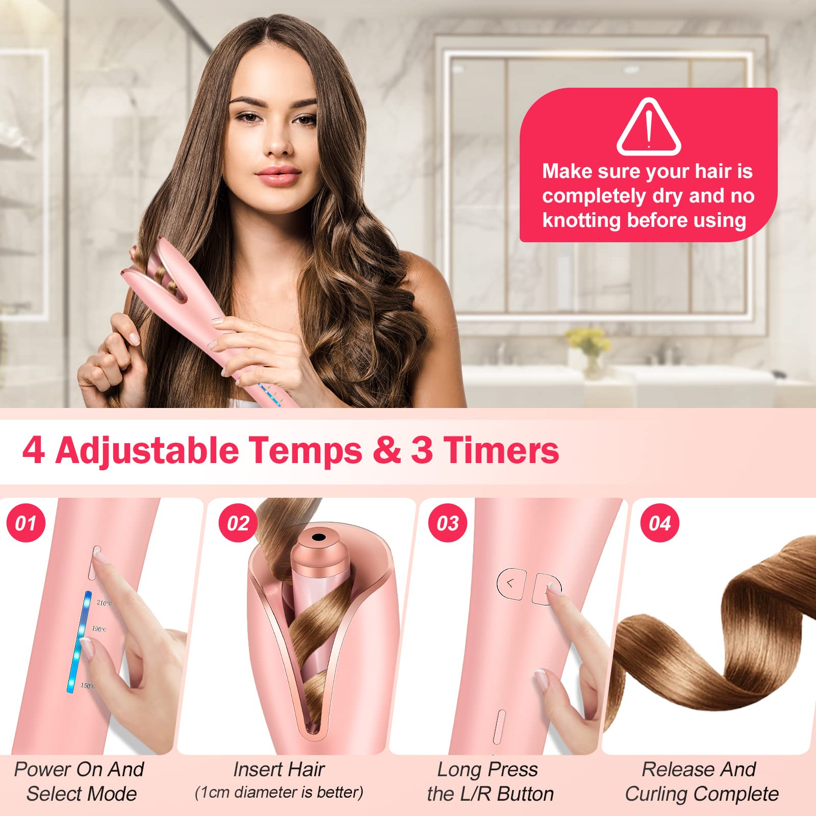 Automatic Curling Iron with Adjustable 4 Temperature Levels, 1
