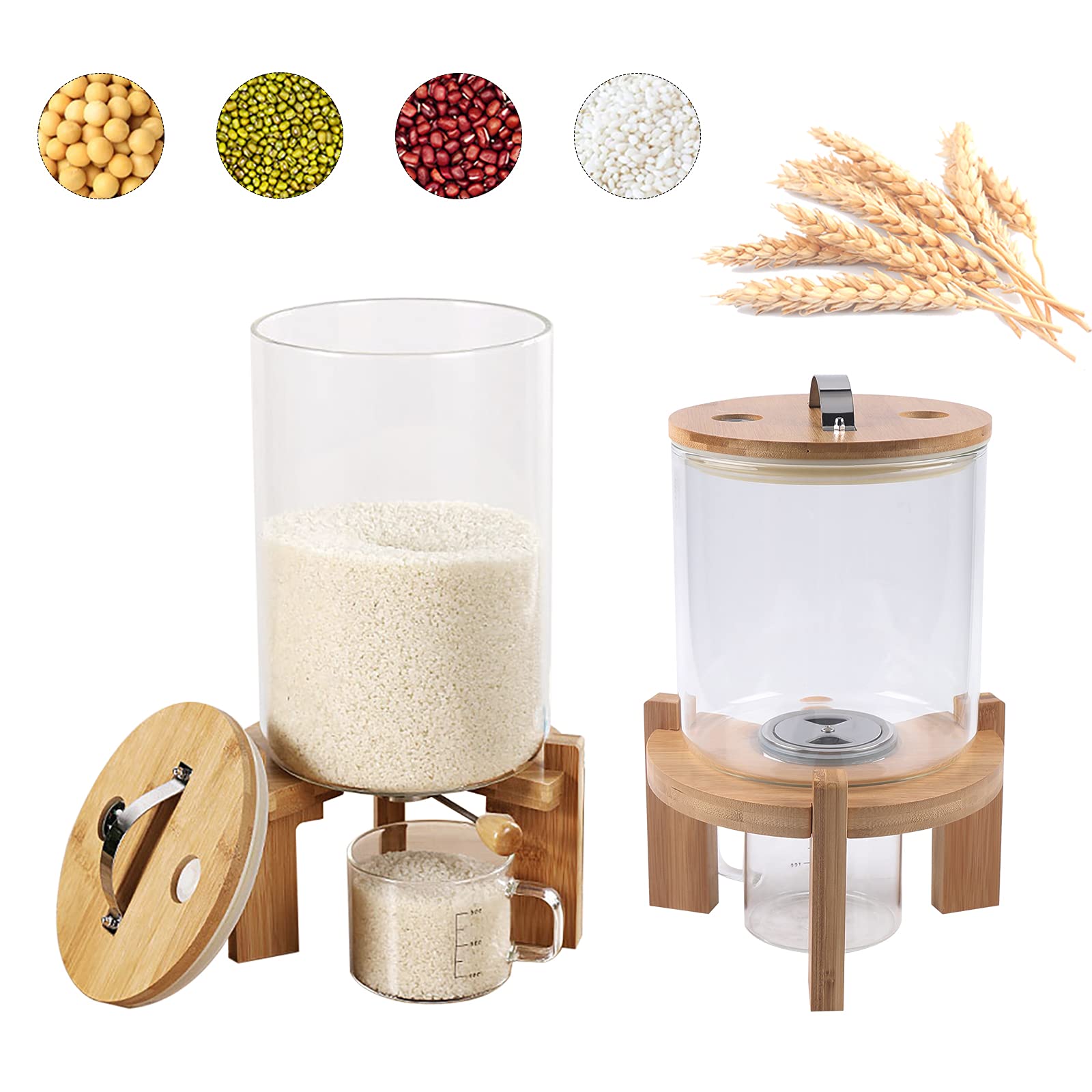 LoyalHeartdy 7.5L Glass Flour and Cereal Storage Container with Airtight Lid & Wooden Stand - Kitchen Pantry Organization for Rice, Pasta, Sugar, Coffee | Perfect for Baking, Cooking & Food Preservation