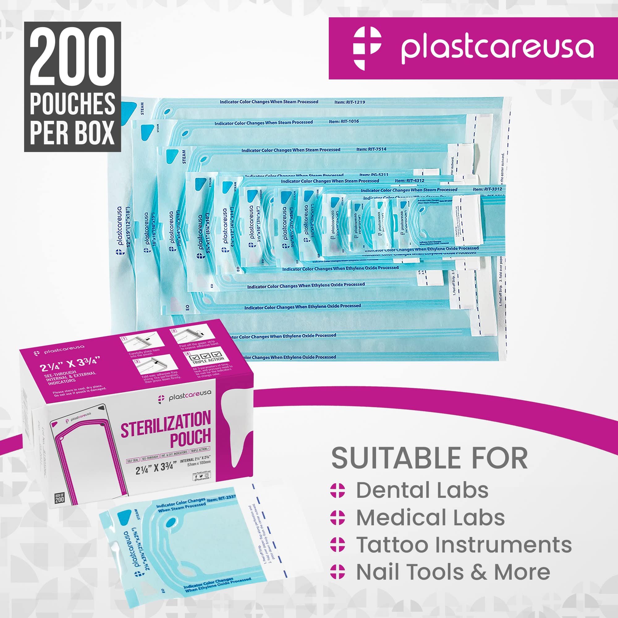 2000 Bulk Sterilization Pouches for Autoclave - 2.25