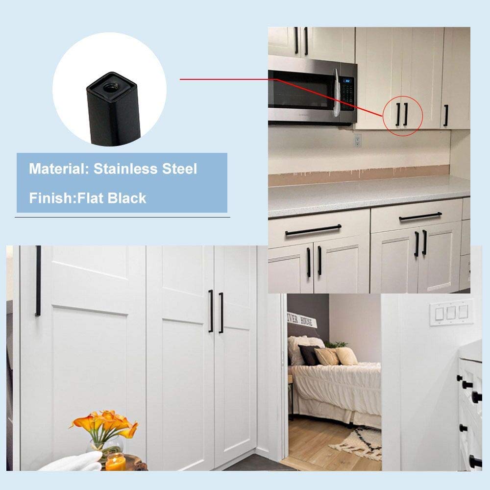 Black Cabinet Pulls 8in - 5 Pack Stainless Steel Handles for Kitchen & Dresser