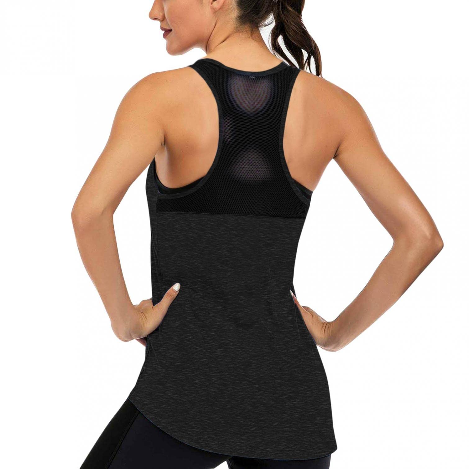 Women's Cropped Workout Tops - Breathable Mesh Racerback Yoga Shirts for Gym & Fitness | Loose Fit Tank Tops for Running, Pilates & Summer Sports