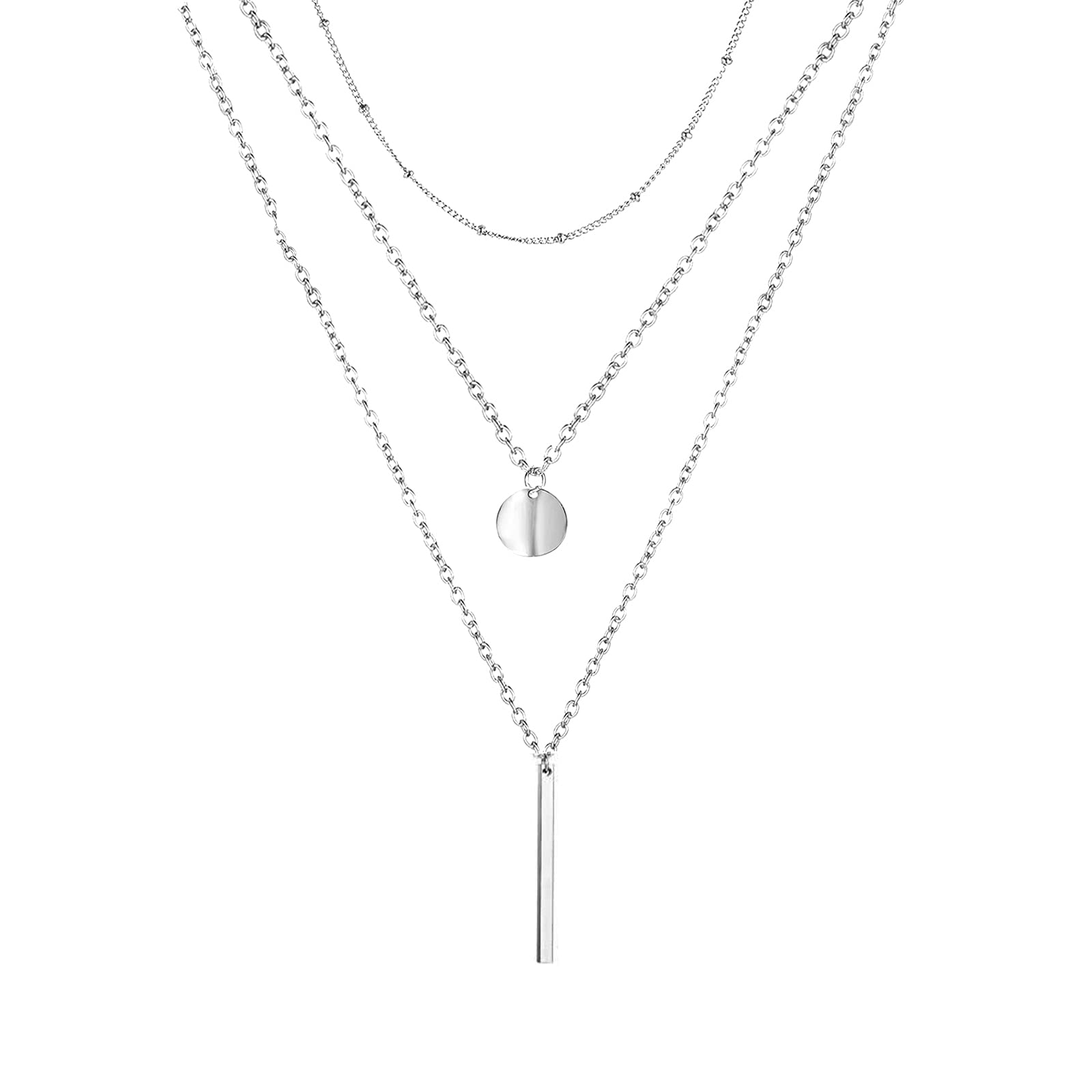 Elegant Silver Layered Choker Necklace for Women - Dainty Bar Coin & Chunky Stacked Pendant Necklace Set for Teens & Girls | Perfect for Layering, Everyday Wear & Gift Giving