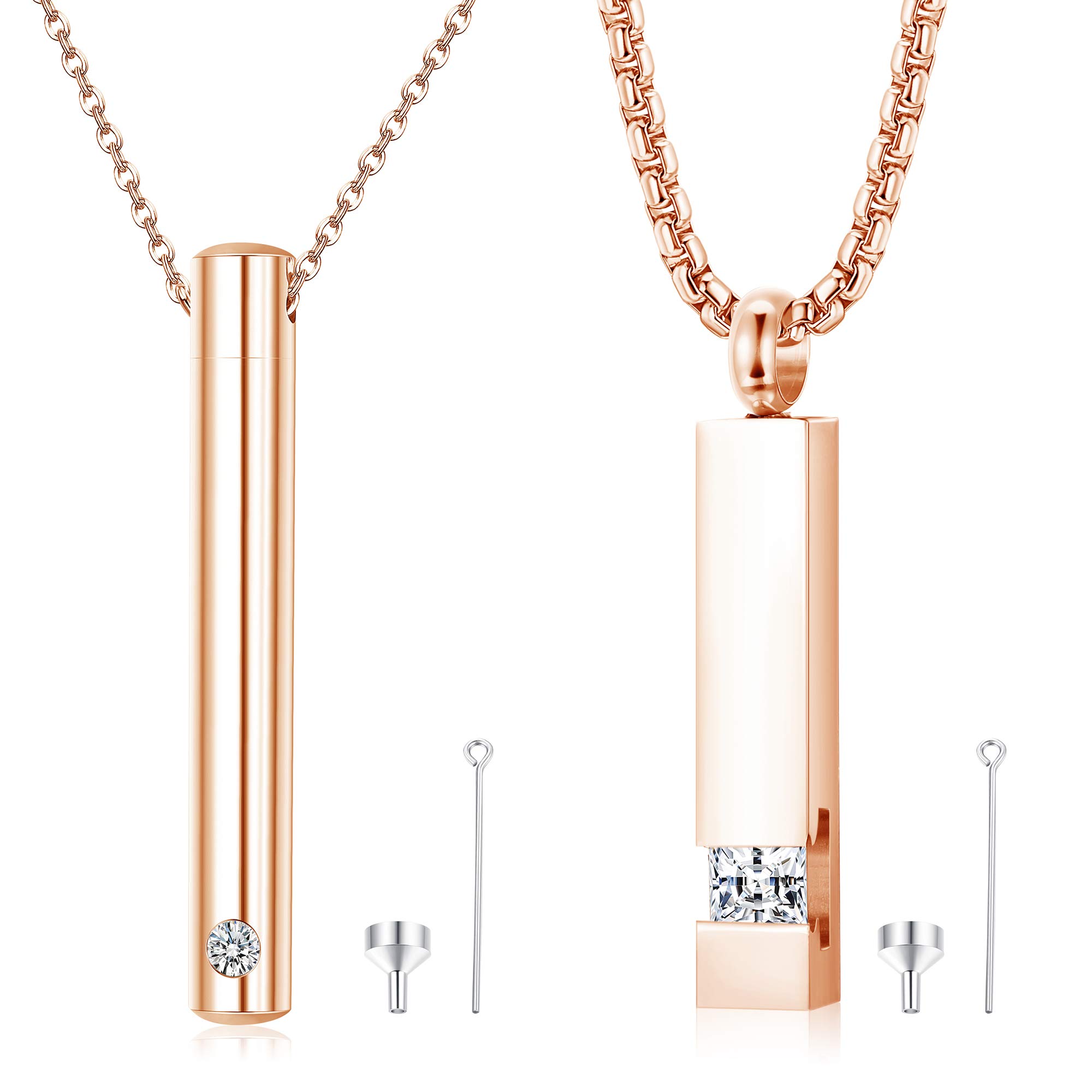 MILACOLATO 2-Piece Stainless Steel Cremation Urn Necklace Set with Cubic Zirconia - Memorial Jewelry for Human & Pet Ashes - Keepsake Pendant for Men & Women - Perfect for Remembrance, Funerals & Daily Wear