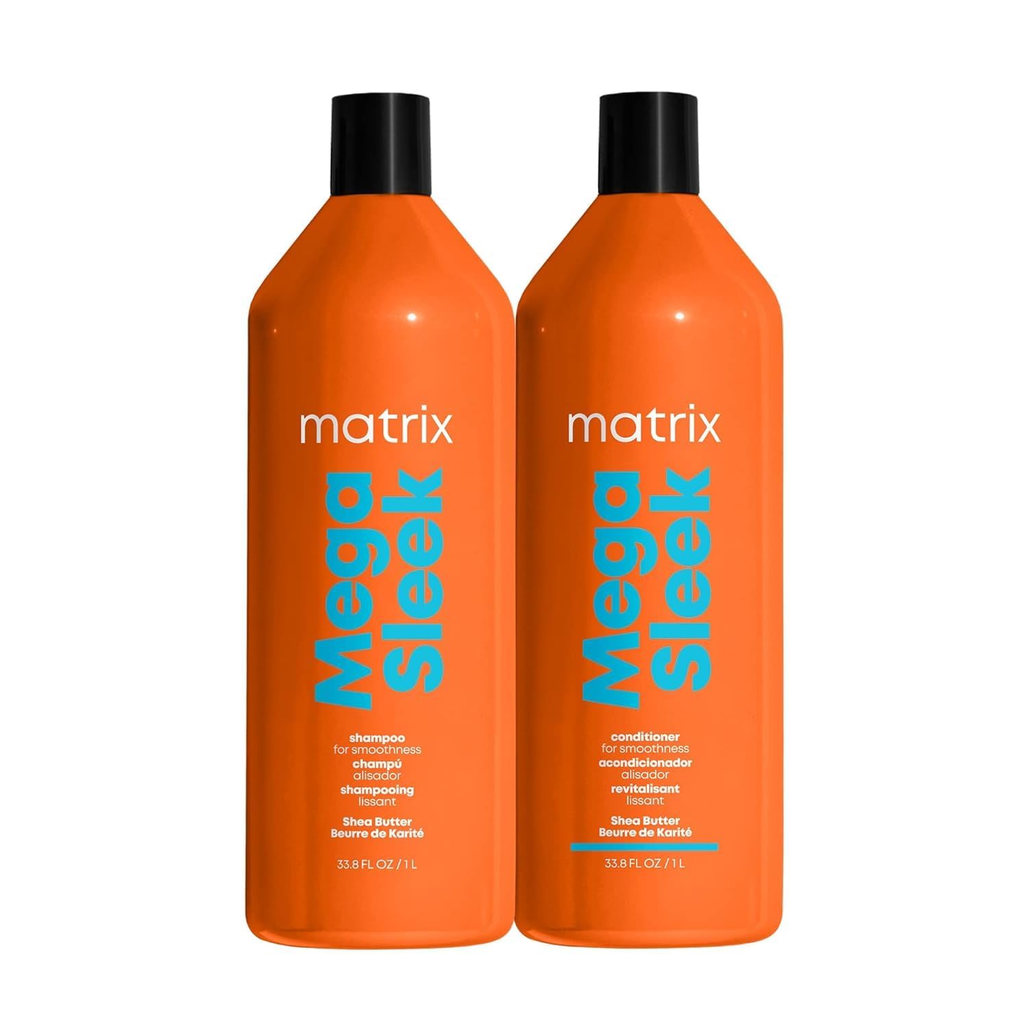 Matrix Mega Sleek Shampoo and Conditioner Set - Smoothing, Anti-Frizz, Detangling for Dry, Damaged & Frizzy Hair - Nourishes with Shea Butter, Vegan & Cruelty-Free - Perfect for Daily Hair Care, Salon-Quality Results at Home