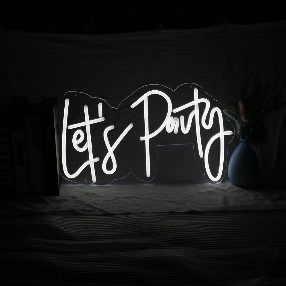 X Reed Let's Party LED Neon Sign - Custom Personalized Neon Light for Wall Decor, Birthday, Wedding & Party Decoration - 20 Inch Width (White) - Perfect for Home, Bar, Cafe & Event Lighting (X0013)