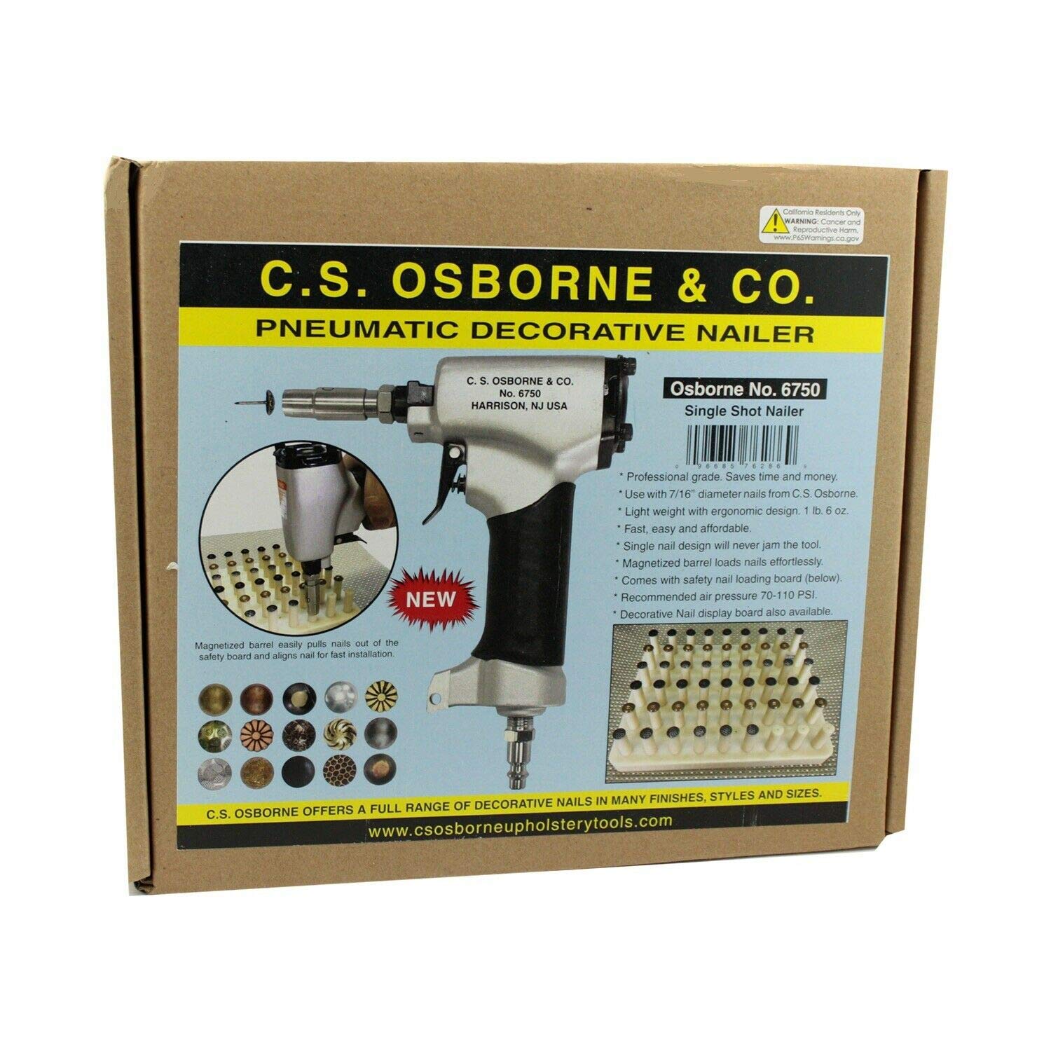 C.S. Osborne #6750 Pneumatic Decorative Nailer - Heavy Duty Upholstery Nail Gun for Furniture, Cabinets & DIY Projects - Perfect for Home Decor and Woodworking