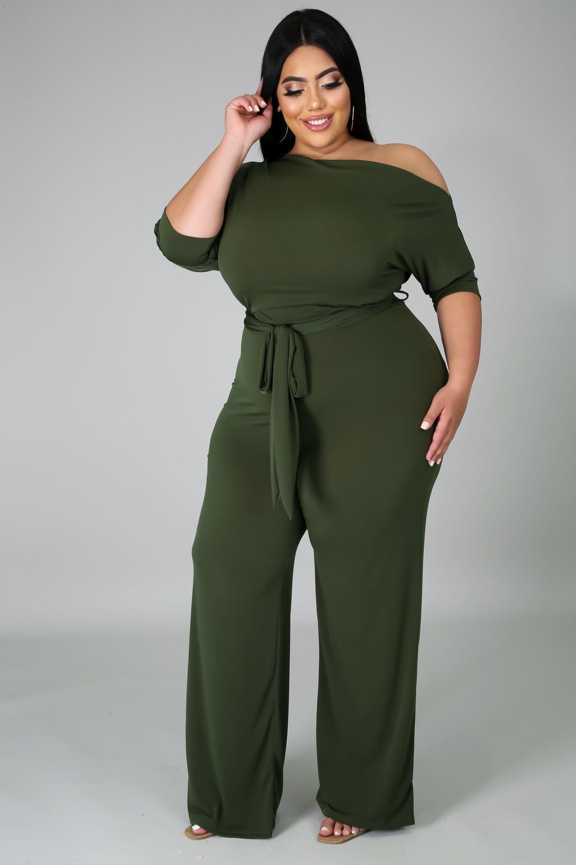Libby Curve Jumpsuit for Women - Olive Green Stretchy Romper | Casual Outfit for Summer, Travel & Beach Wear