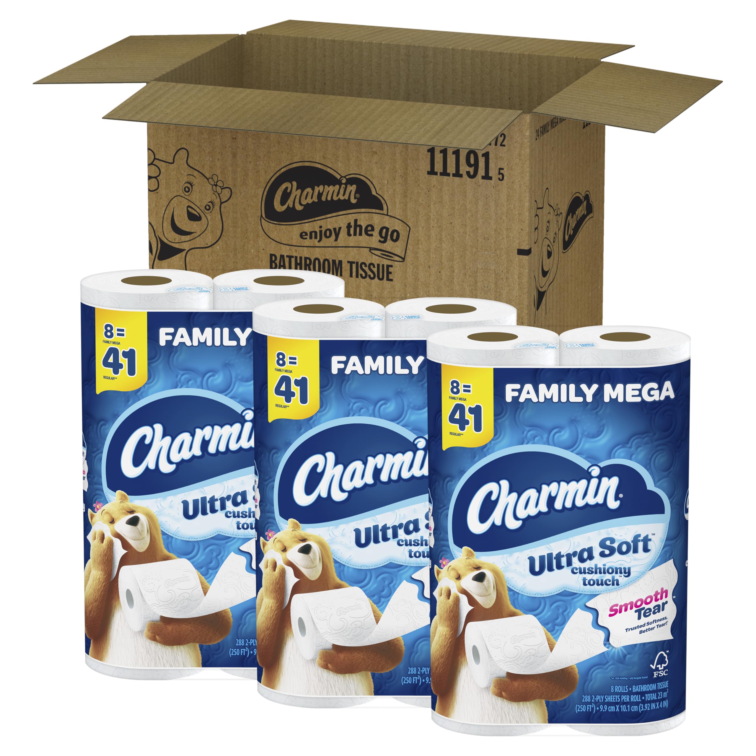 Charmin Ultra Soft Cushiony Touch Toilet Paper - 24 Family Mega Rolls (Equivalent to 123 Regular Rolls) | Gentle & Strong Bathroom Tissue for Home & Office Use