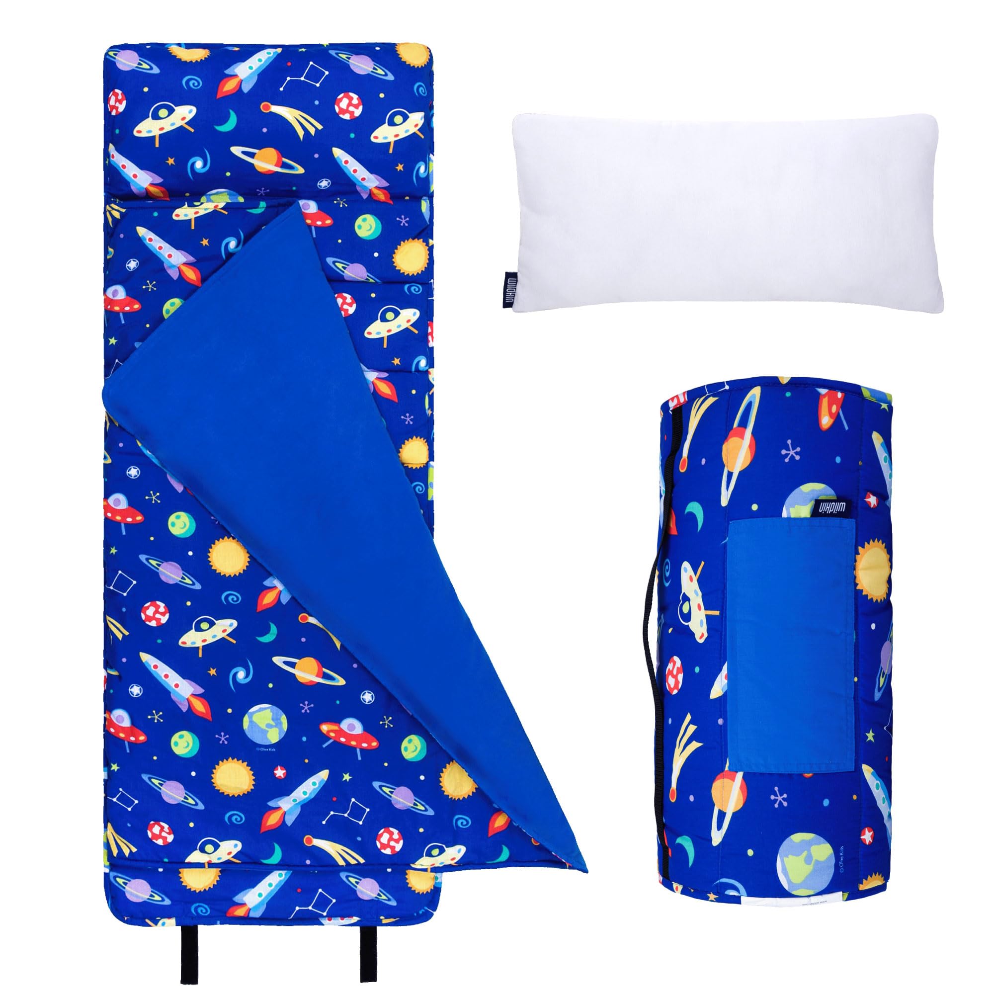 Wildkin Kids Original Nap Mat - Soft & Cozy Sleeping Mat with Pillow for Toddlers & Preschoolers | Perfect for Daycare, School, Travel & Sleepovers | Machine Washable | Space Theme Design