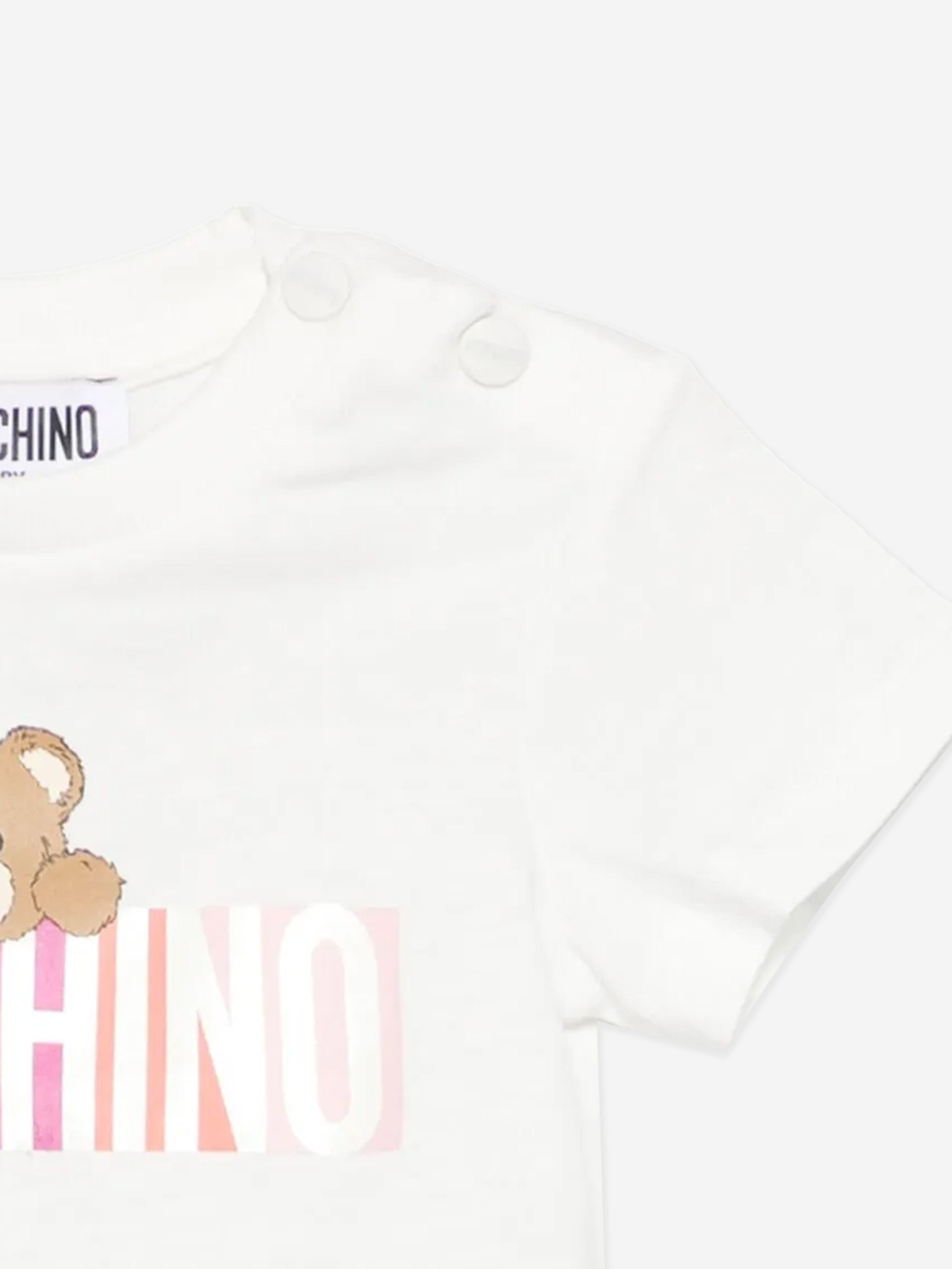 Adorable Baby Girls Bear Logo T-Shirt in Ivory | Soft Cotton Casual Top for Toddlers | Perfect for Playdates, Family Photos & Everyday Wear