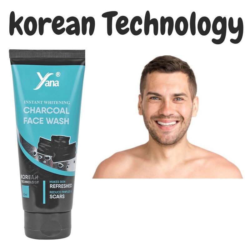 Instant Whitening Activated Charcoal Face Wash | Deep Pore Cleanser for Oily Skin | Korean Skincare Technology | Brightening & Detoxifying Facial Cleanser for Acne-Prone & Combination Skin | Perfect for Daily Skincare Routine & Deep Cleansing
