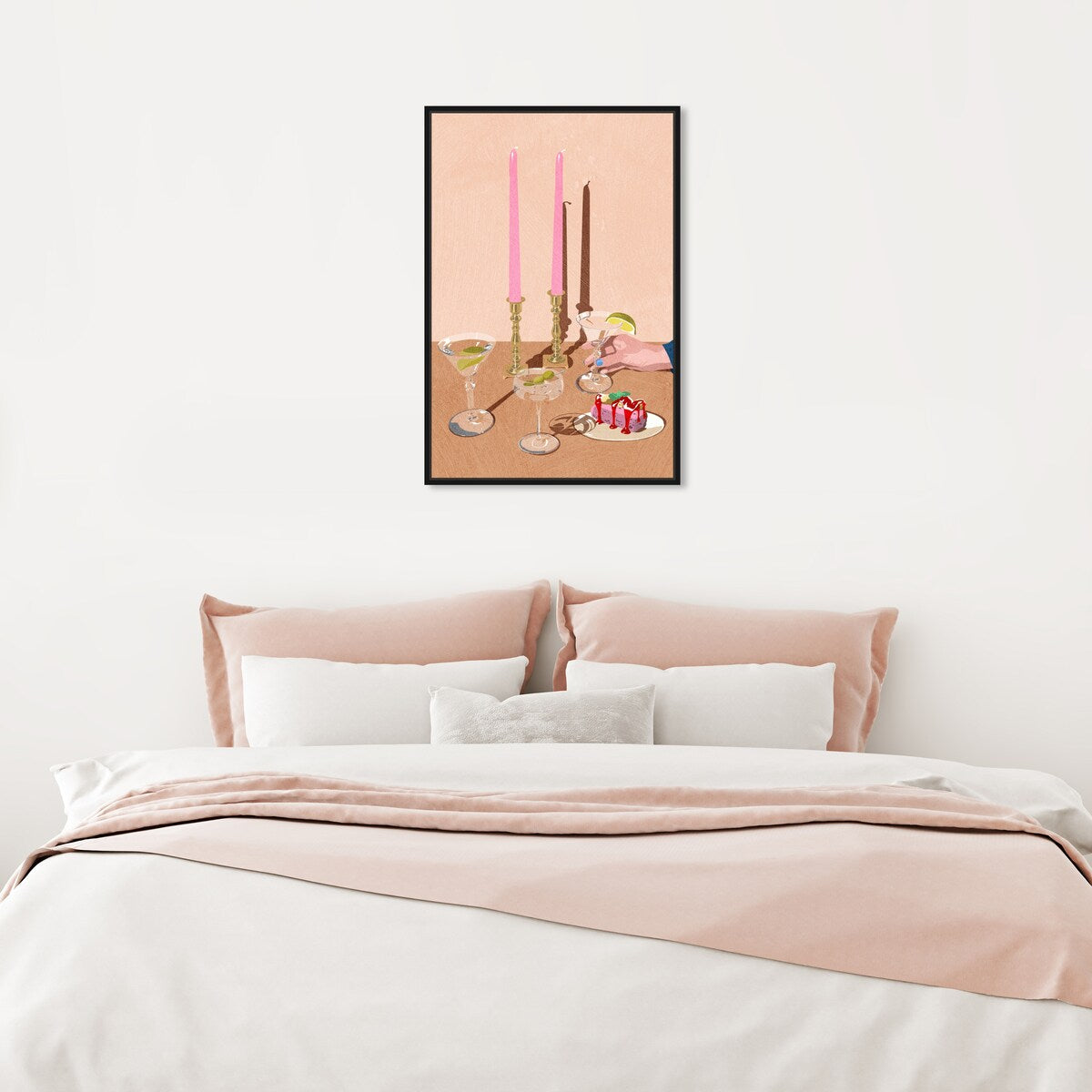 Elegant Pink Framed Canvas Wall Art Print - Modern Dessert & Drink Theme for Dining Room Decor | Perfect for Kitchen, Living Room, and Home Decoration