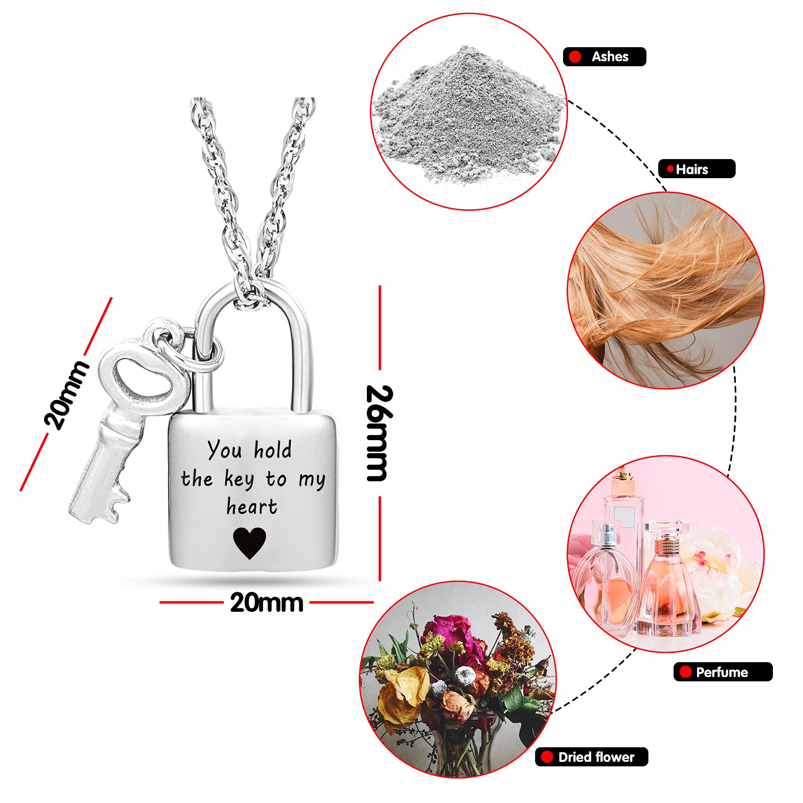Cremation Jewelry Lock Urn Necklace for Ashes - Memorial Keepsake Gift for Loved Ones - Perfect for Funeral, Memorial Service & Remembrance Ceremonies