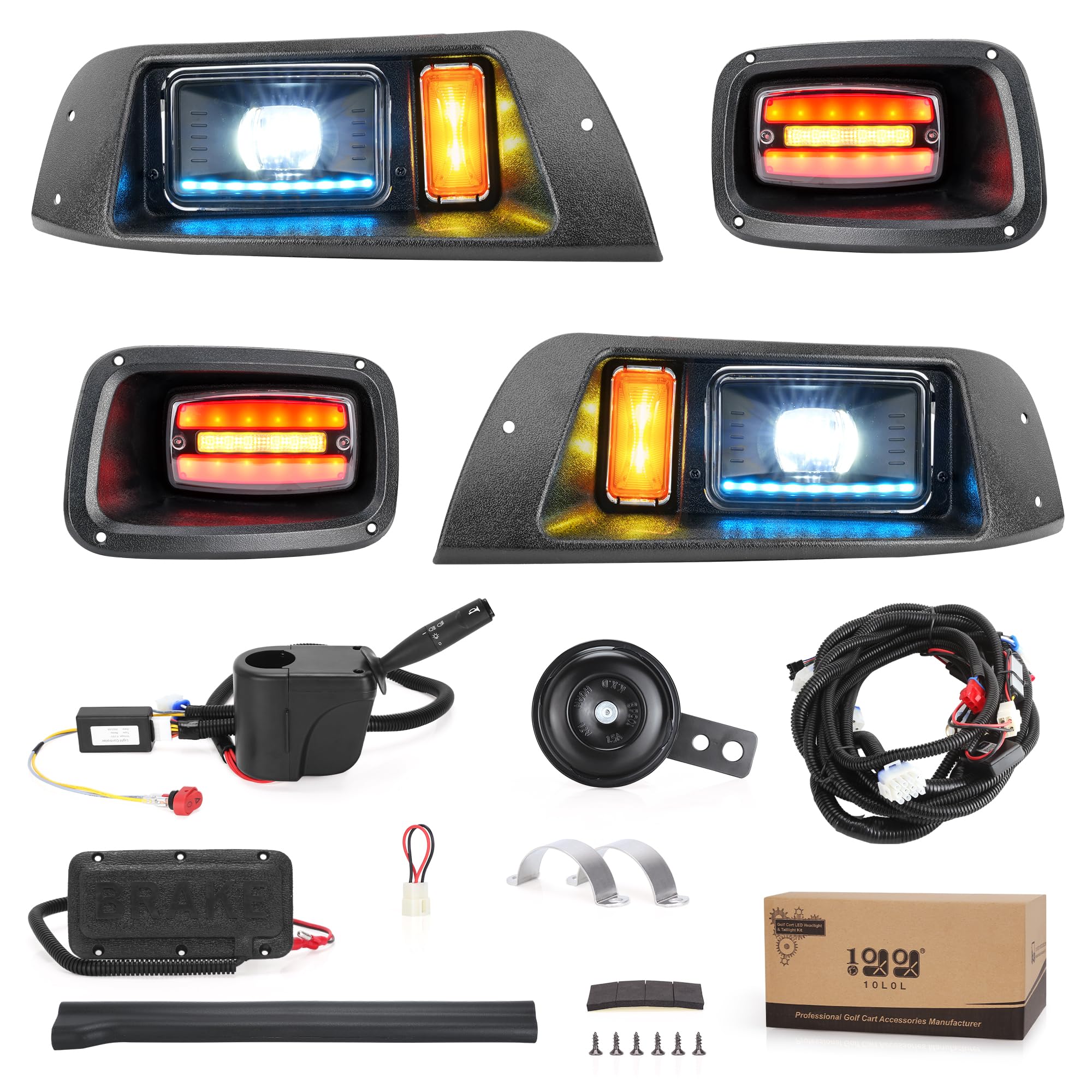 EZGO TXT Golf Cart Headlight Kit 1996-2013 (10L0L) - Complete 12V-48V Lighting Set with LED Headlights, Tail Lights & Turn Signals | Daytime Safety Mode for Club Car, Yamaha & More | Perfect for Night Golfing, Camping & Neighborhood Cruising