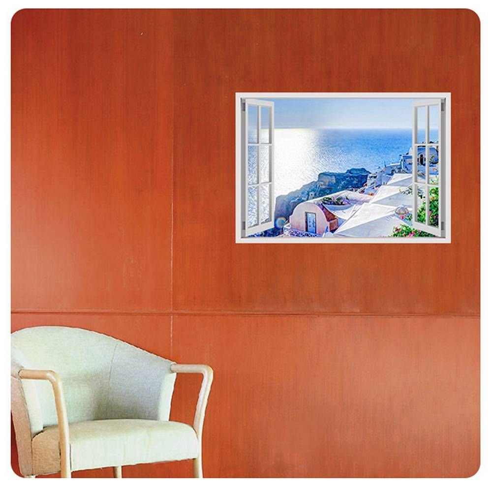 Santorini Summer Vacation Fake 3D Window Wall Decal - 17